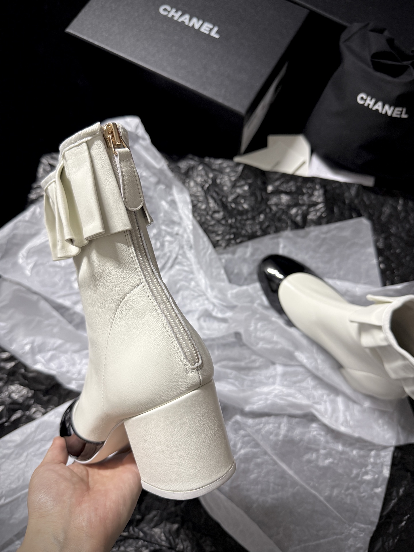 Chanel ruffled ankle boots