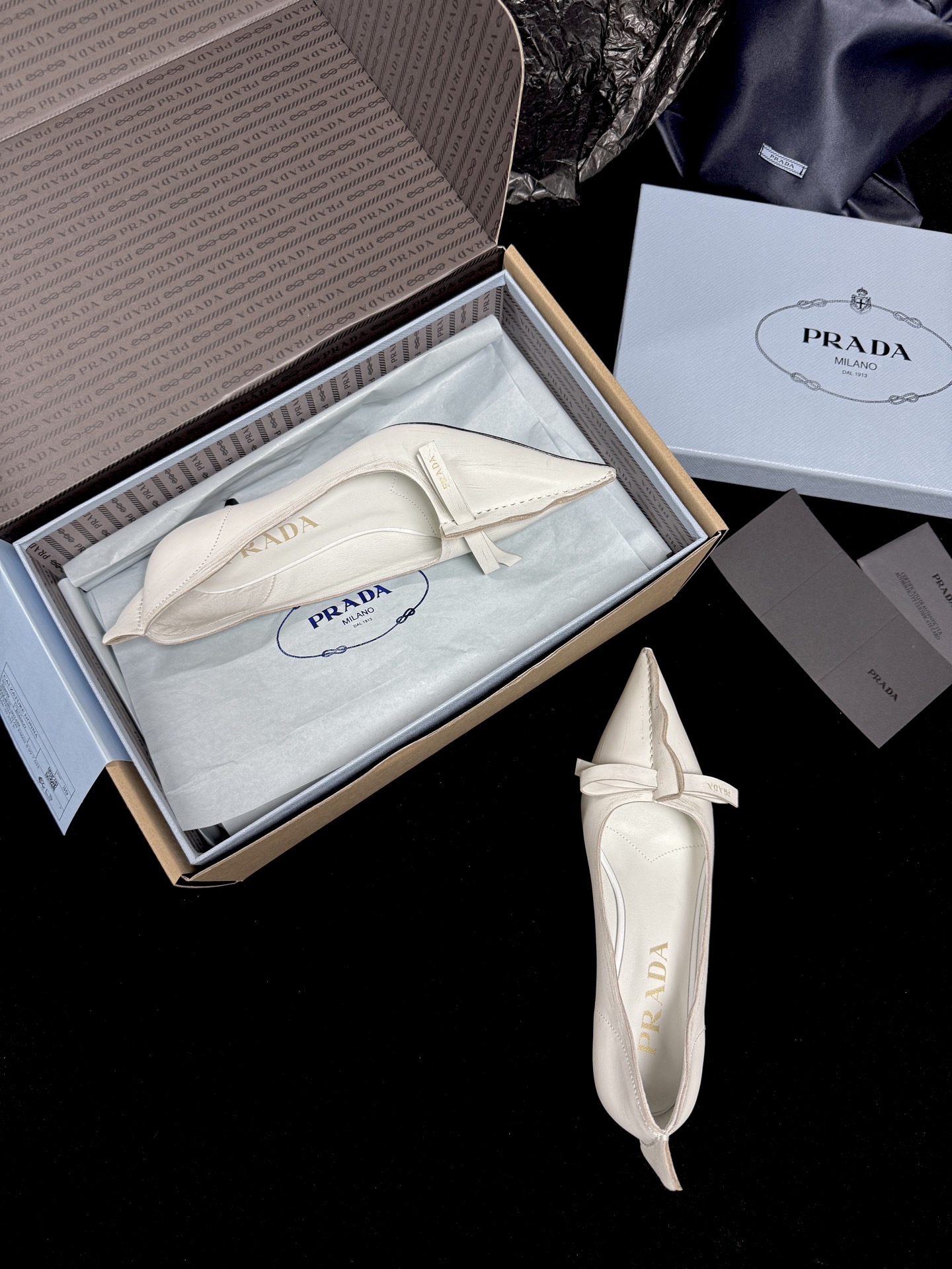 Prada Pointed-Toe Bow Flats