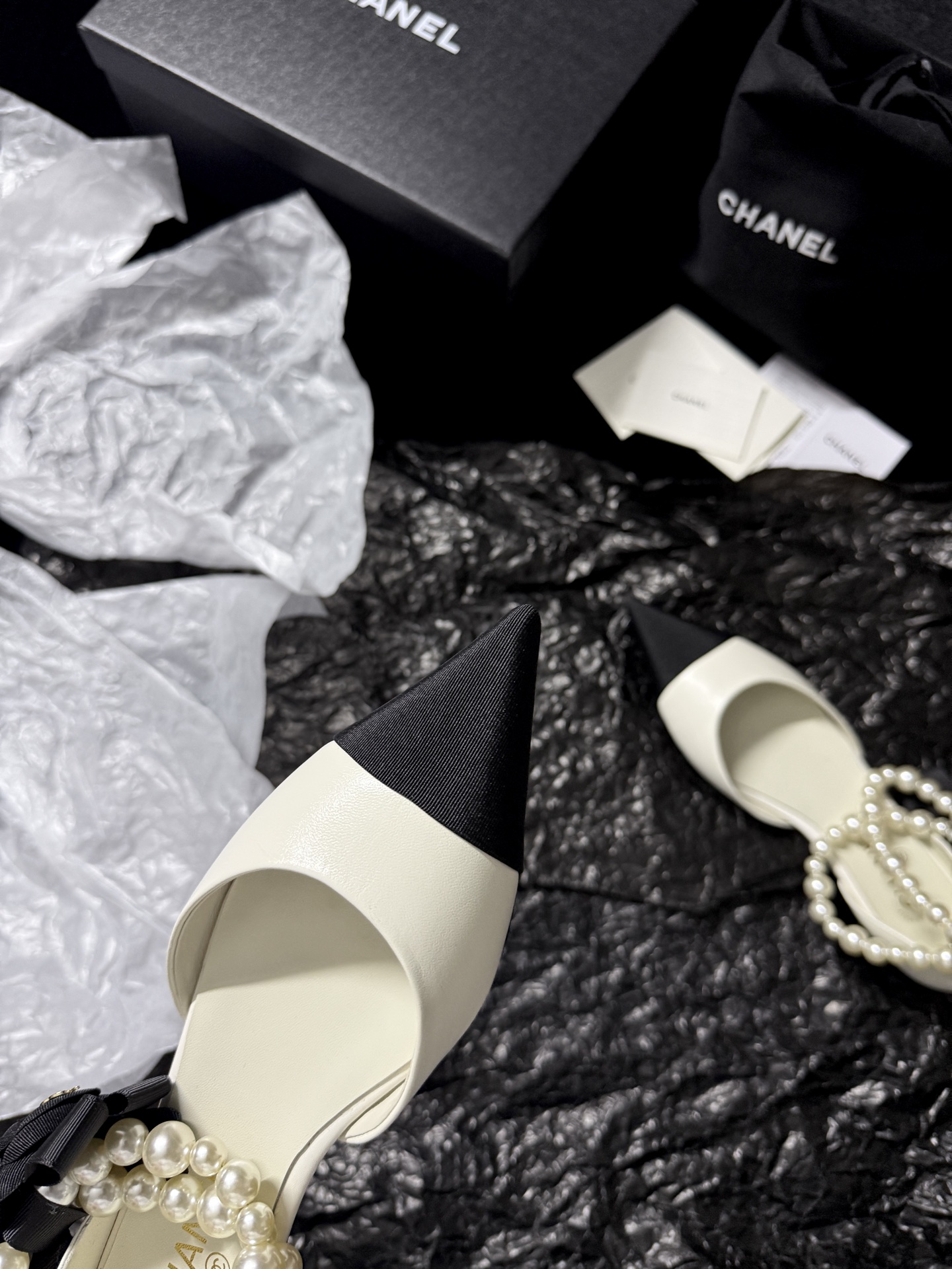 Chanel pearl-toe pointed flats