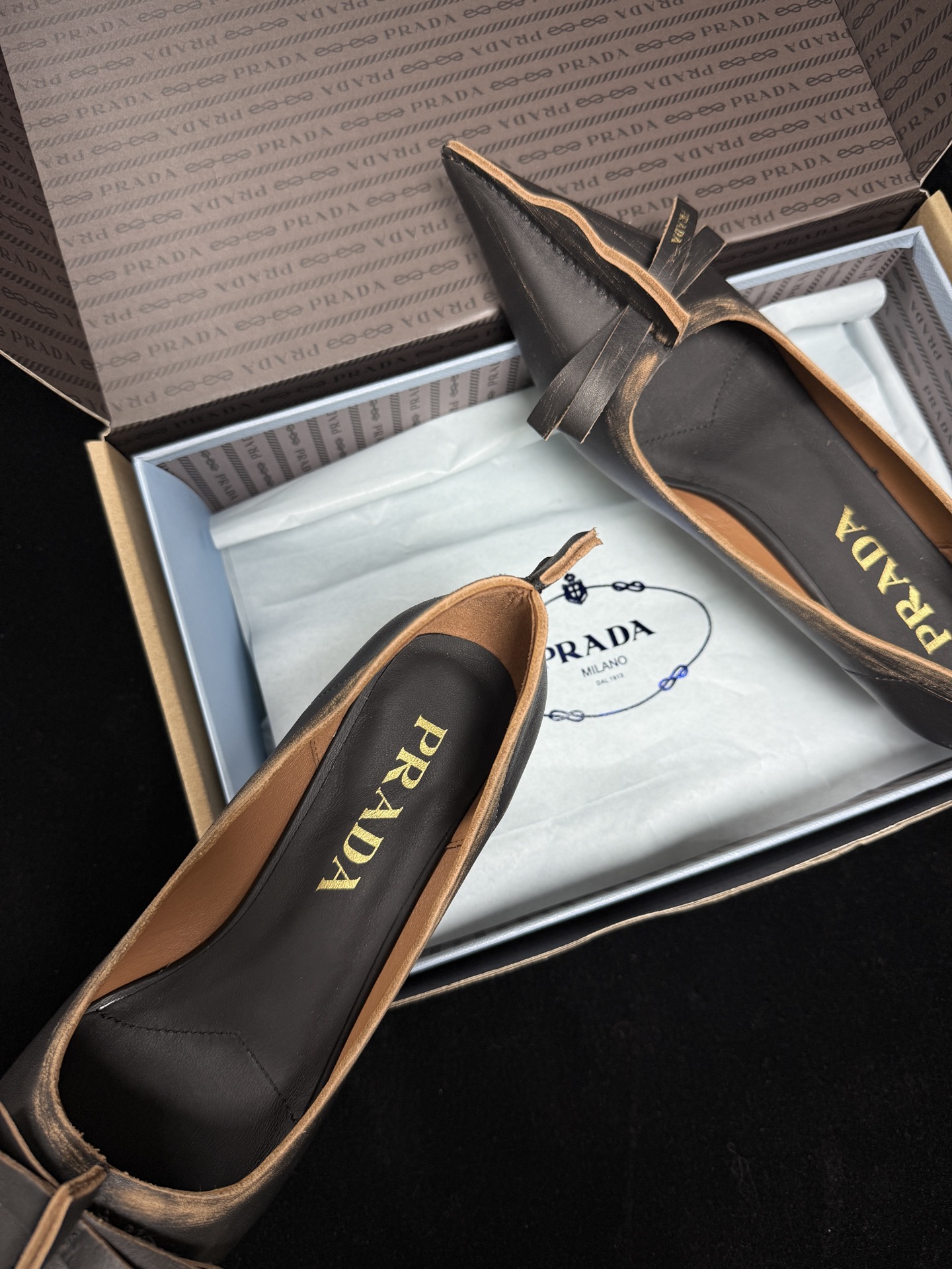 Prada Pointed-Toe Bow Flats