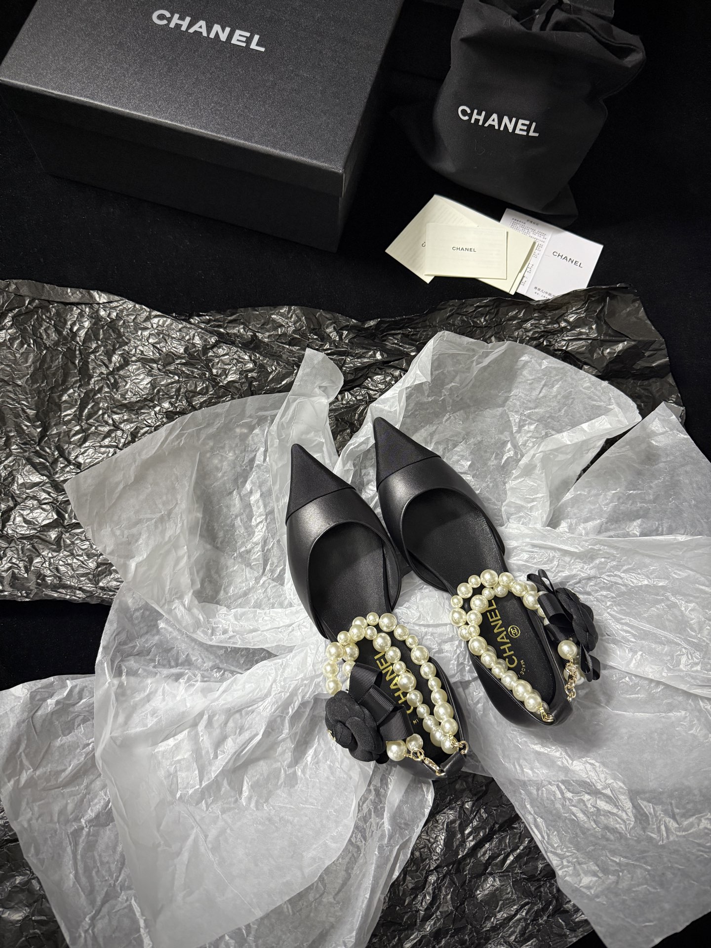 Chanel pearl-toe pointed flats