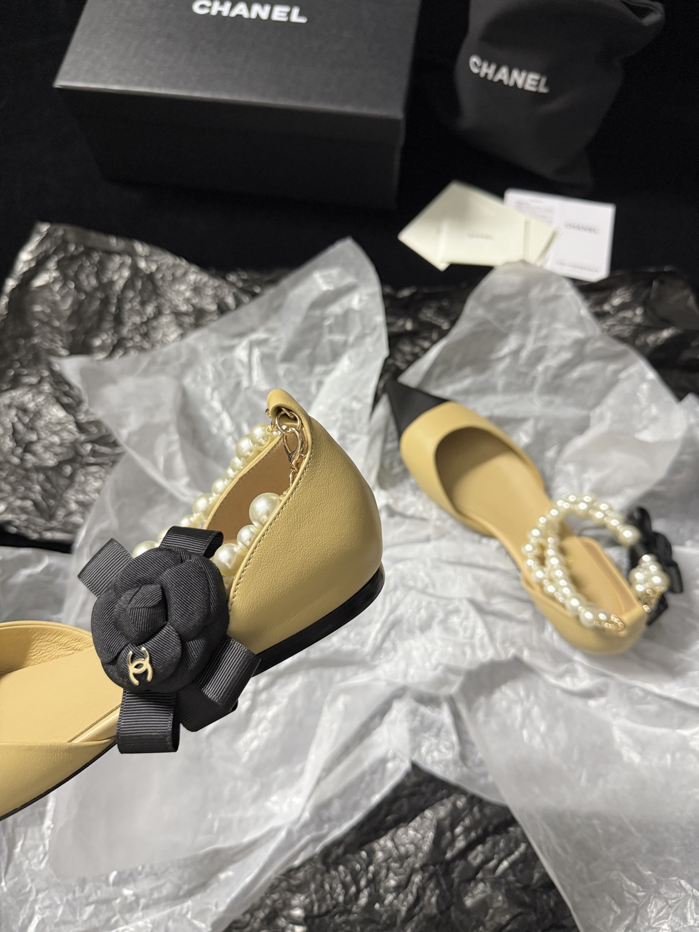 Chanel pearl-toe pointed flats