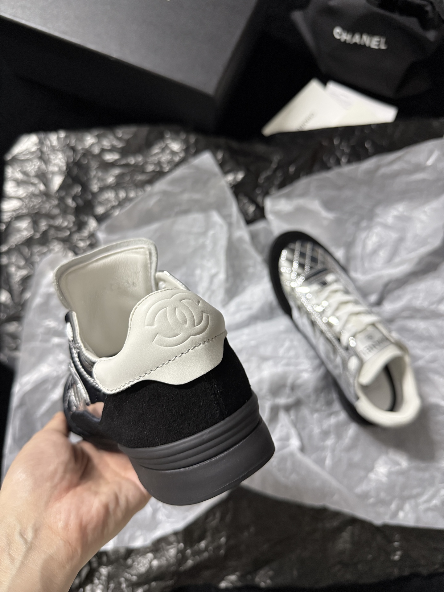 Chanel Silver Wing Sneakers