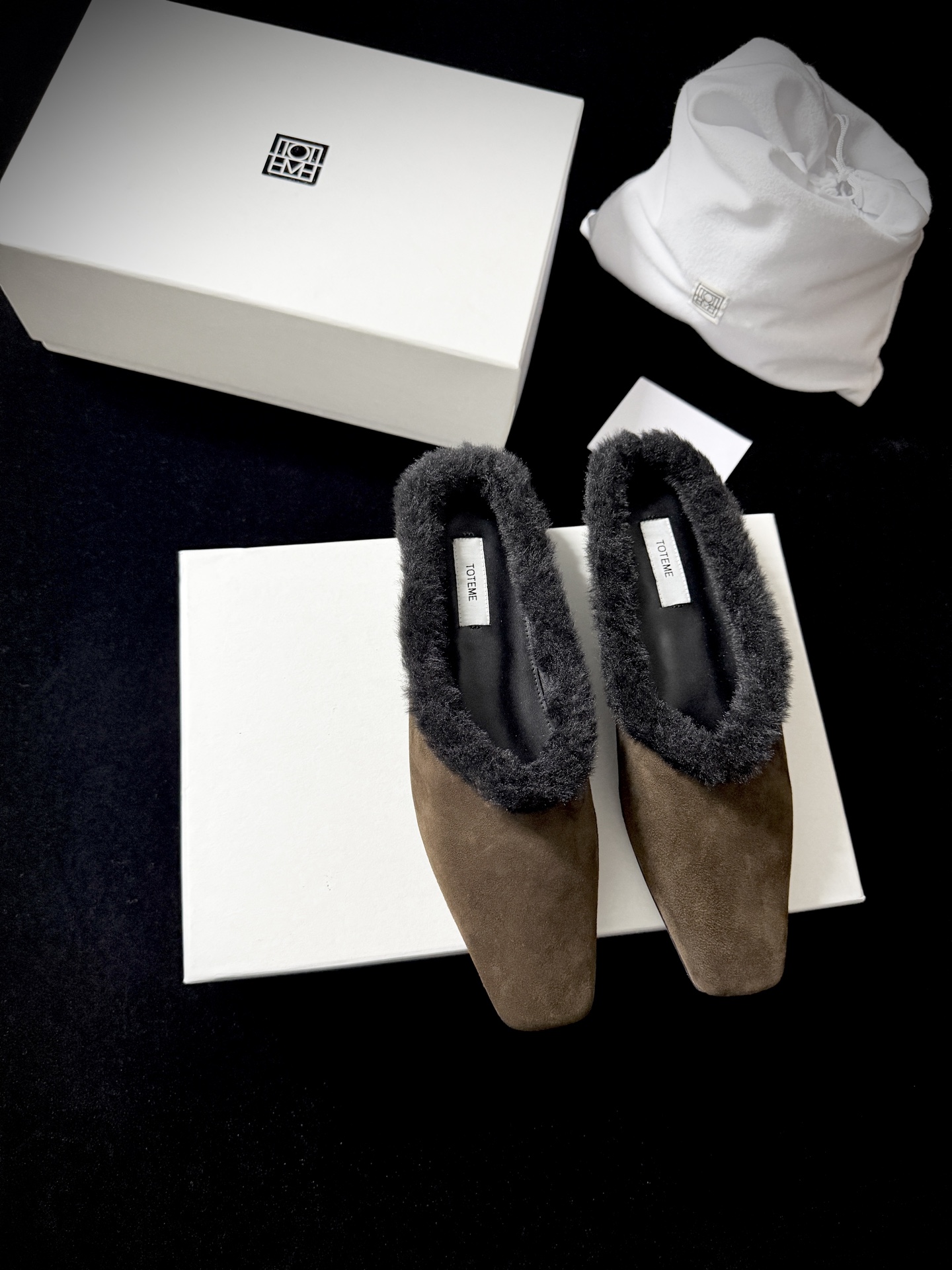 TOTEME Faux Fur Square-Toe Slides
