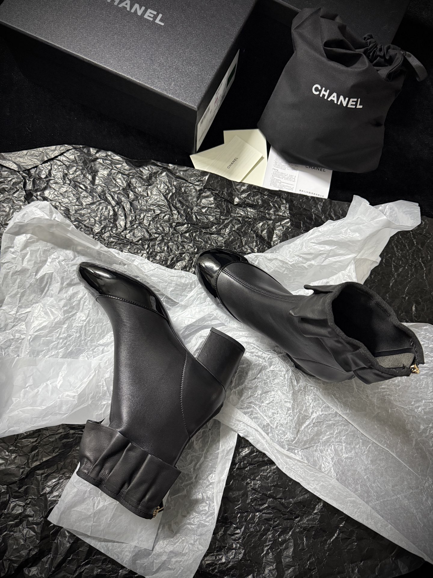 Chanel ruffled ankle boots