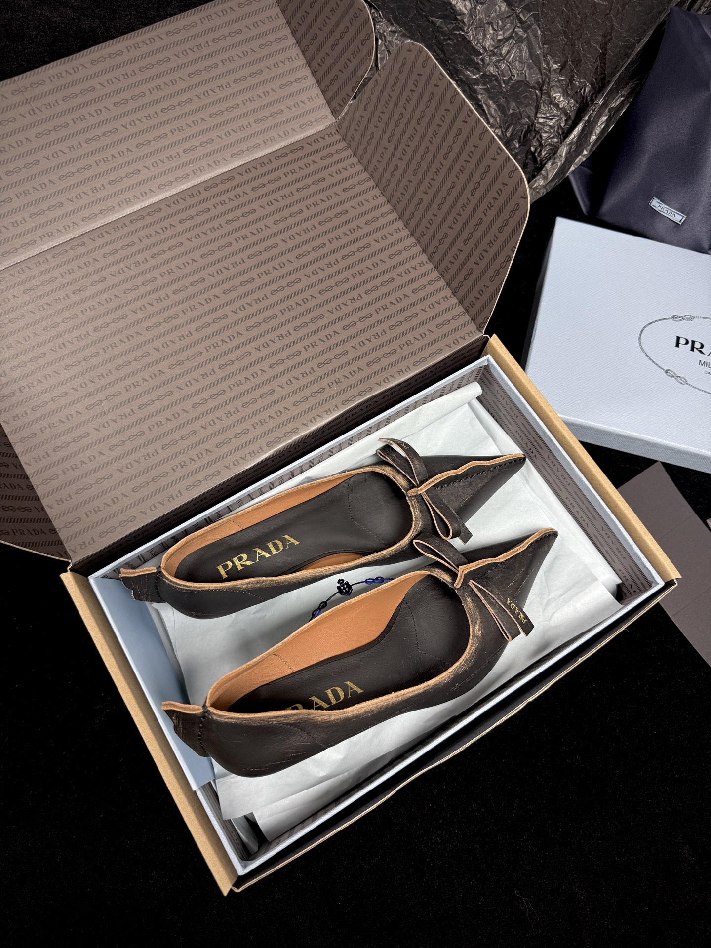 Prada Pointed-Toe Bow Flats