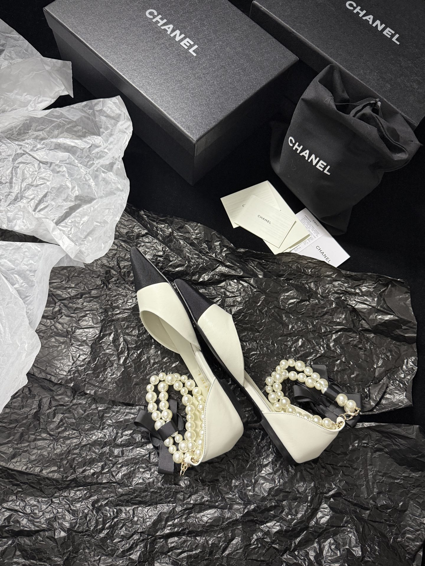 Chanel pearl-toe pointed flats