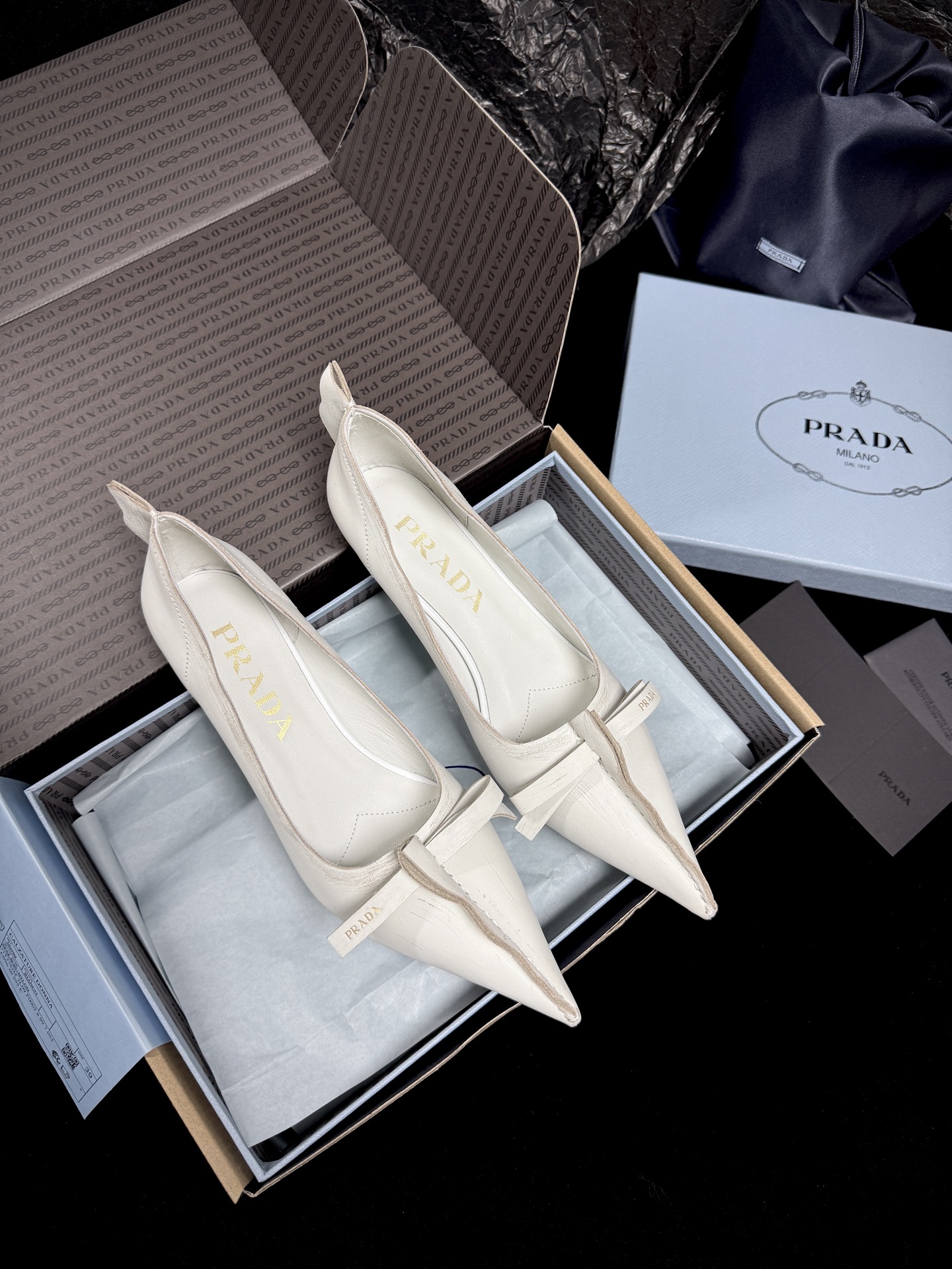 Prada Pointed-Toe Bow Flats