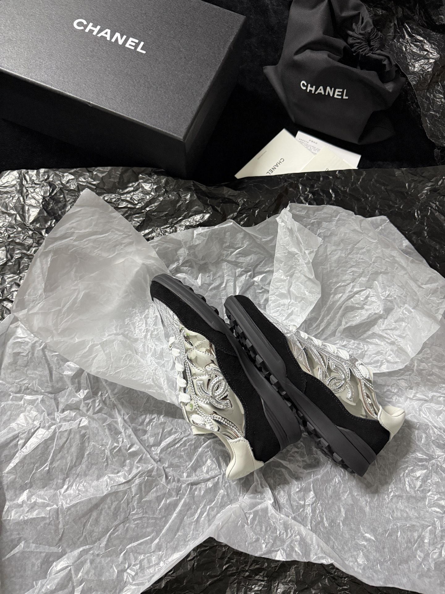 Chanel Silver Wing Sneakers