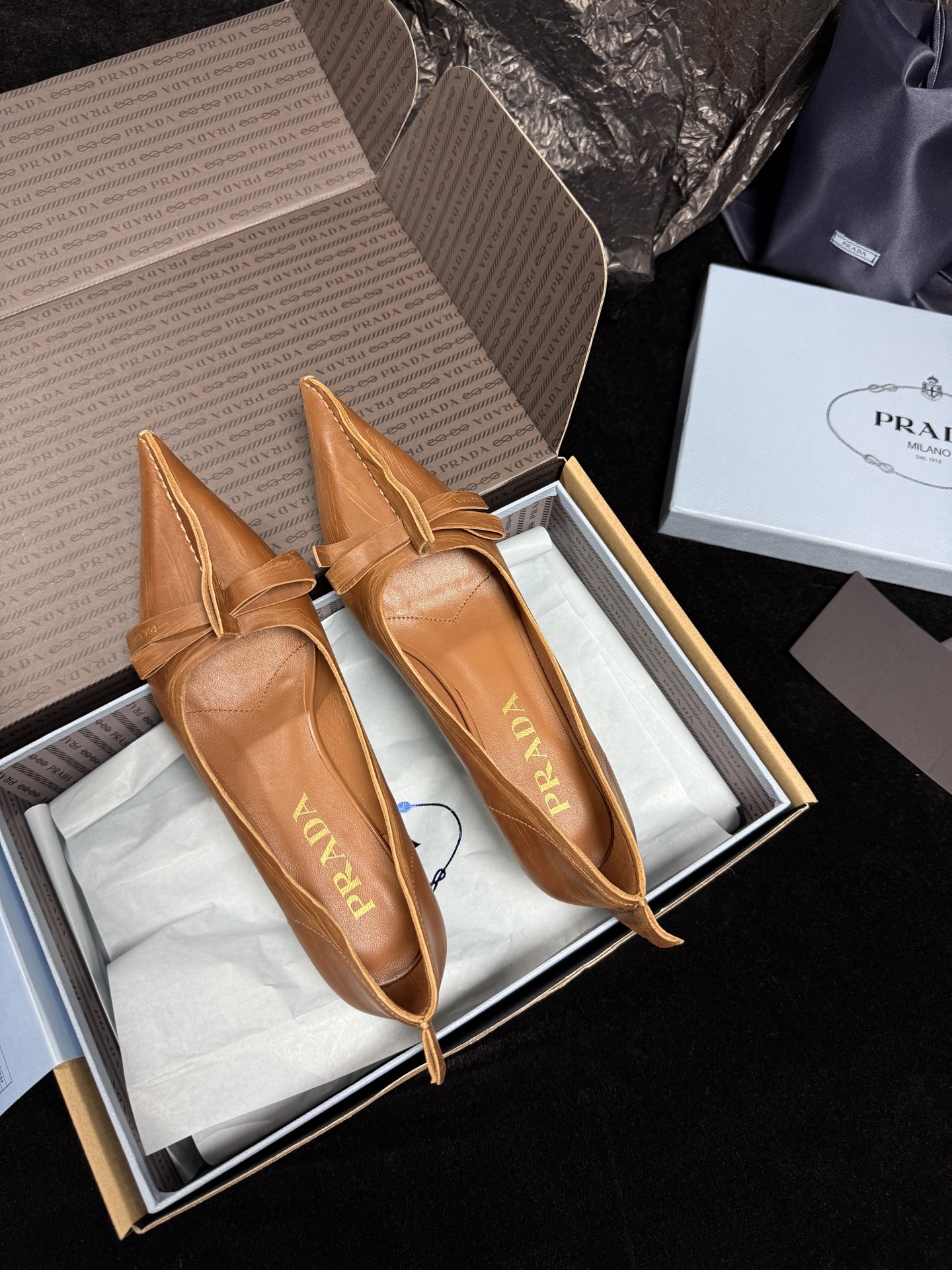 Prada Pointed-Toe Bow Flats