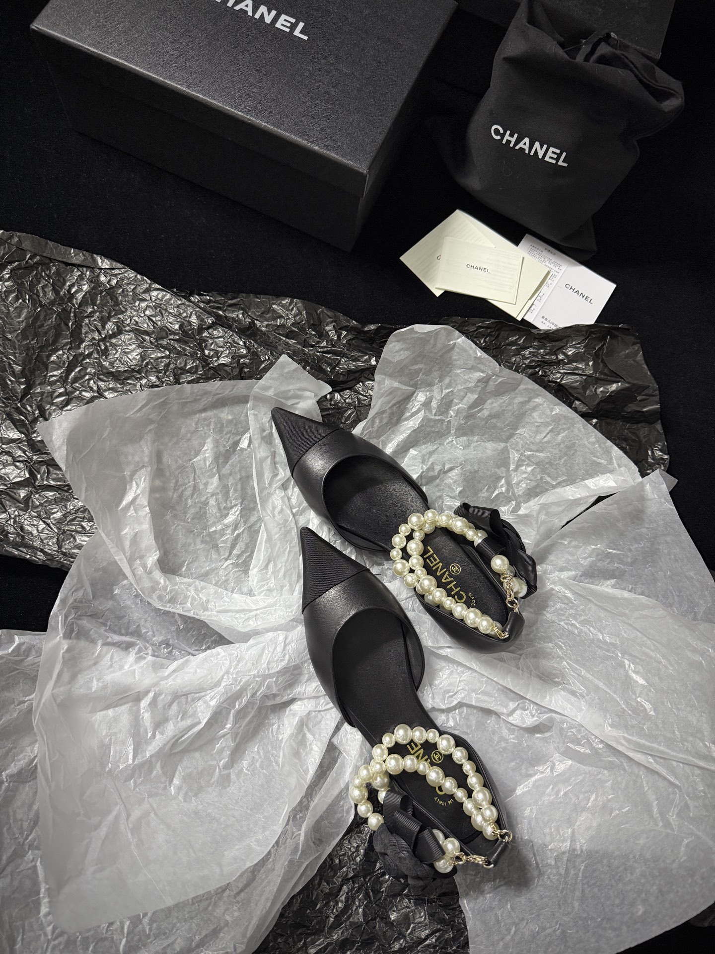 Chanel pearl-toe pointed flats