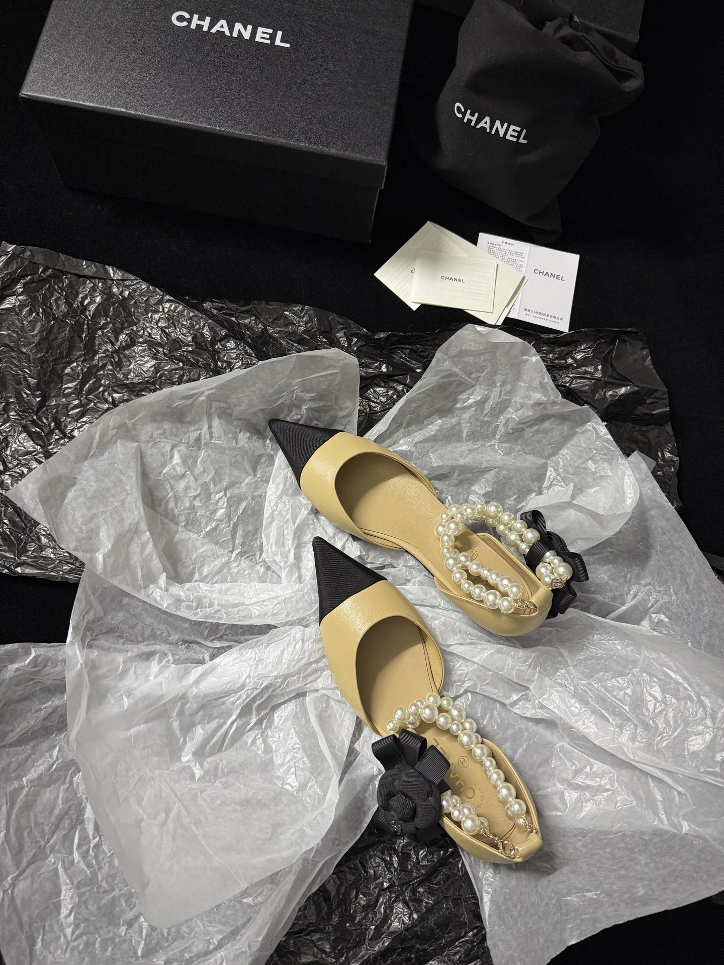 Chanel pearl-toe pointed flats