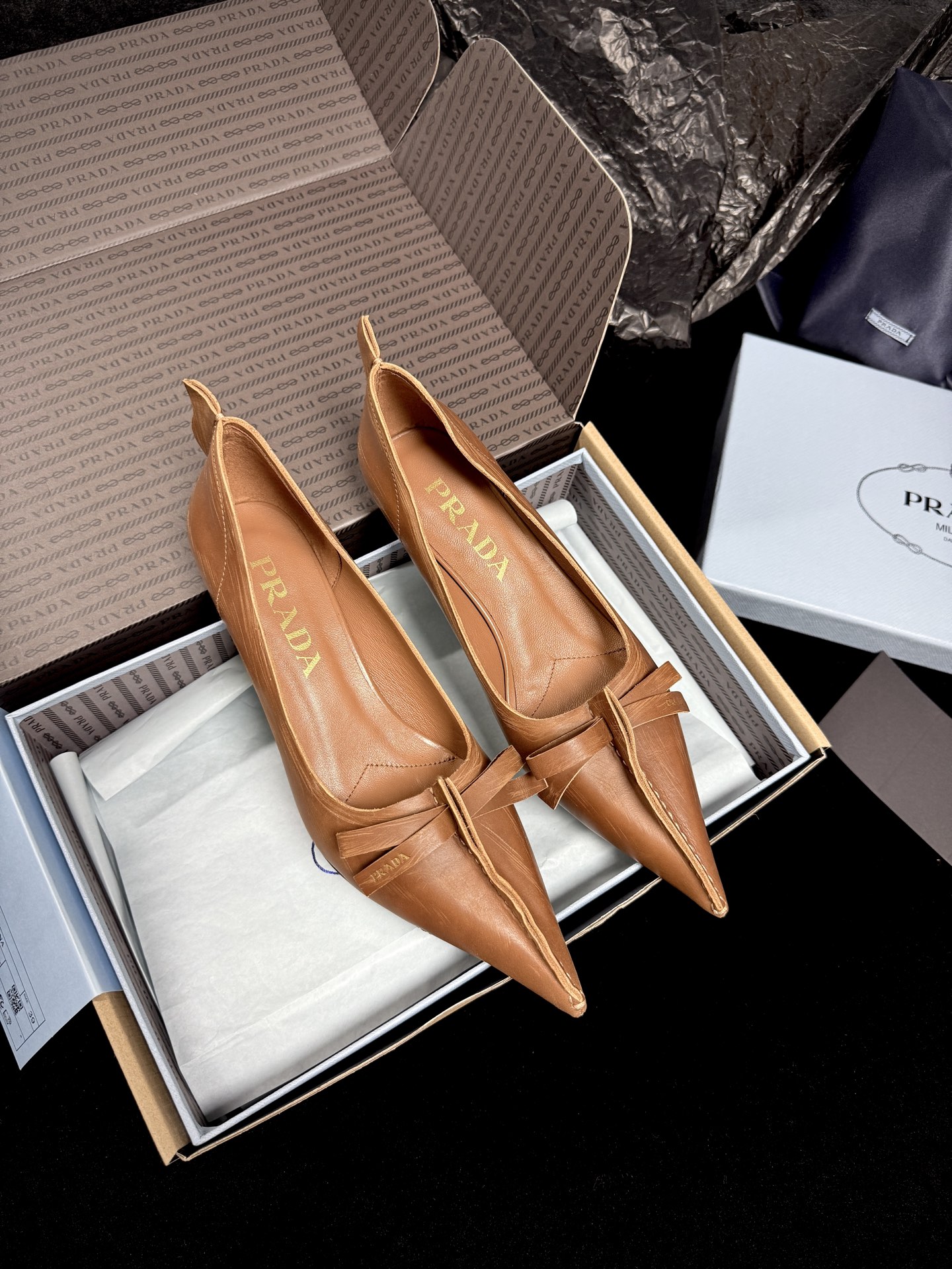 Prada Pointed-Toe Bow Flats