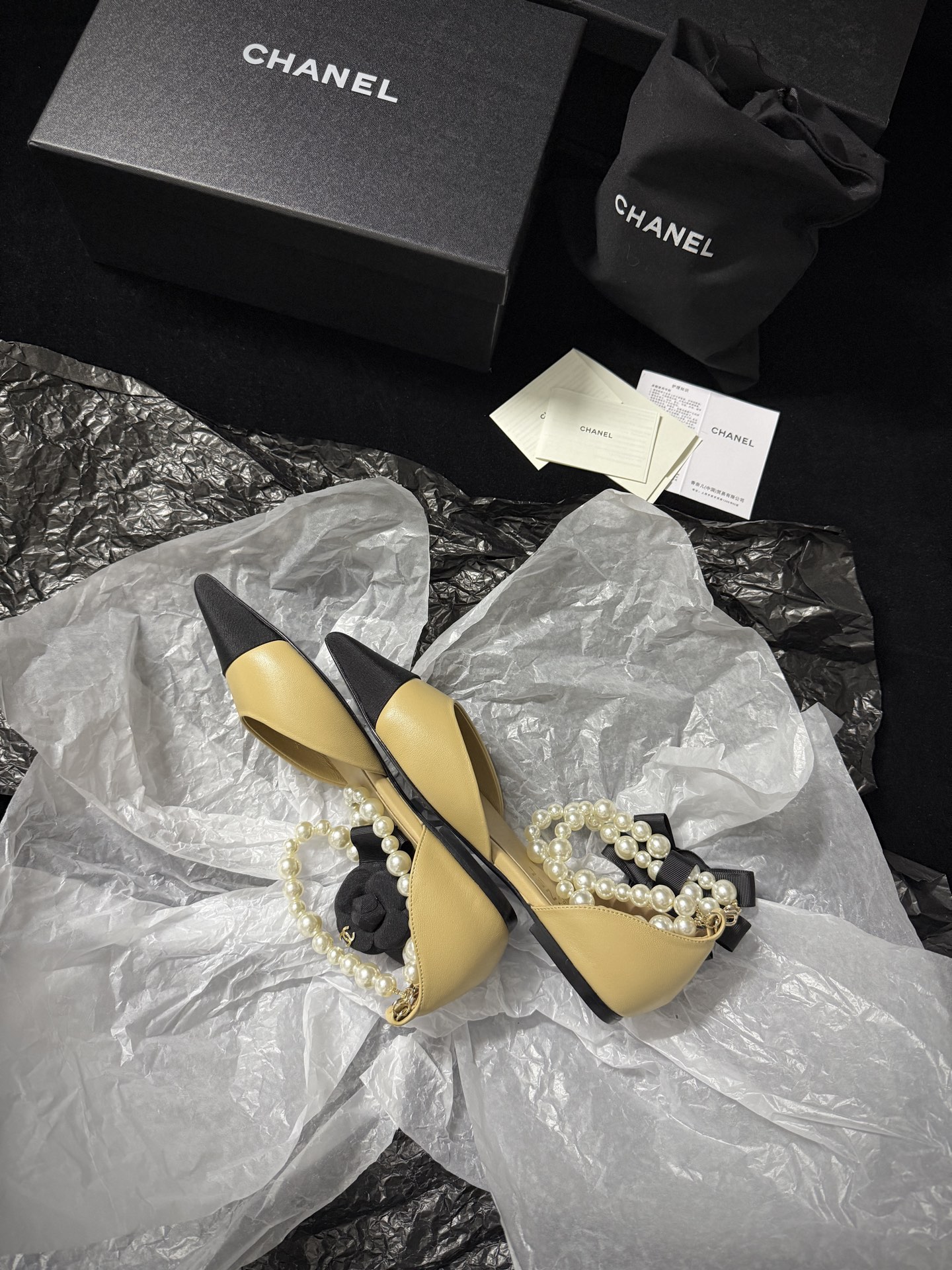 Chanel pearl-toe pointed flats
