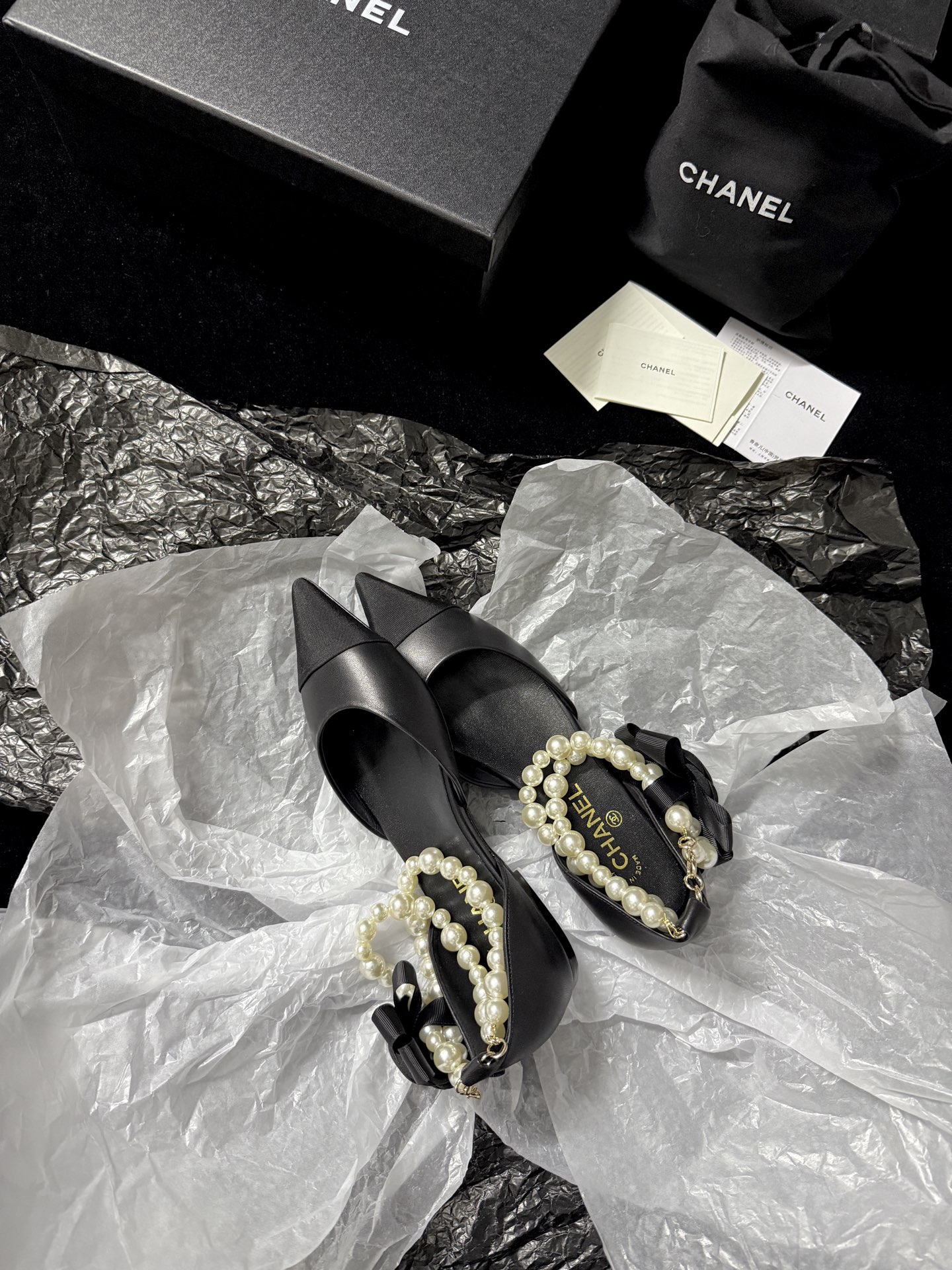 Chanel pearl-toe pointed flats