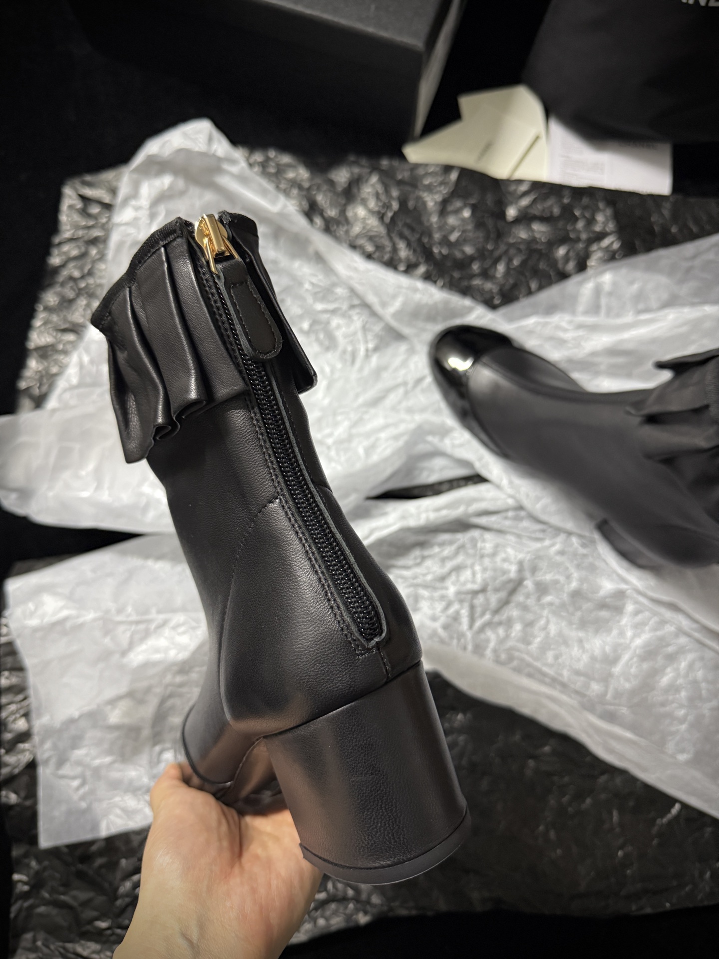 Chanel ruffled ankle boots