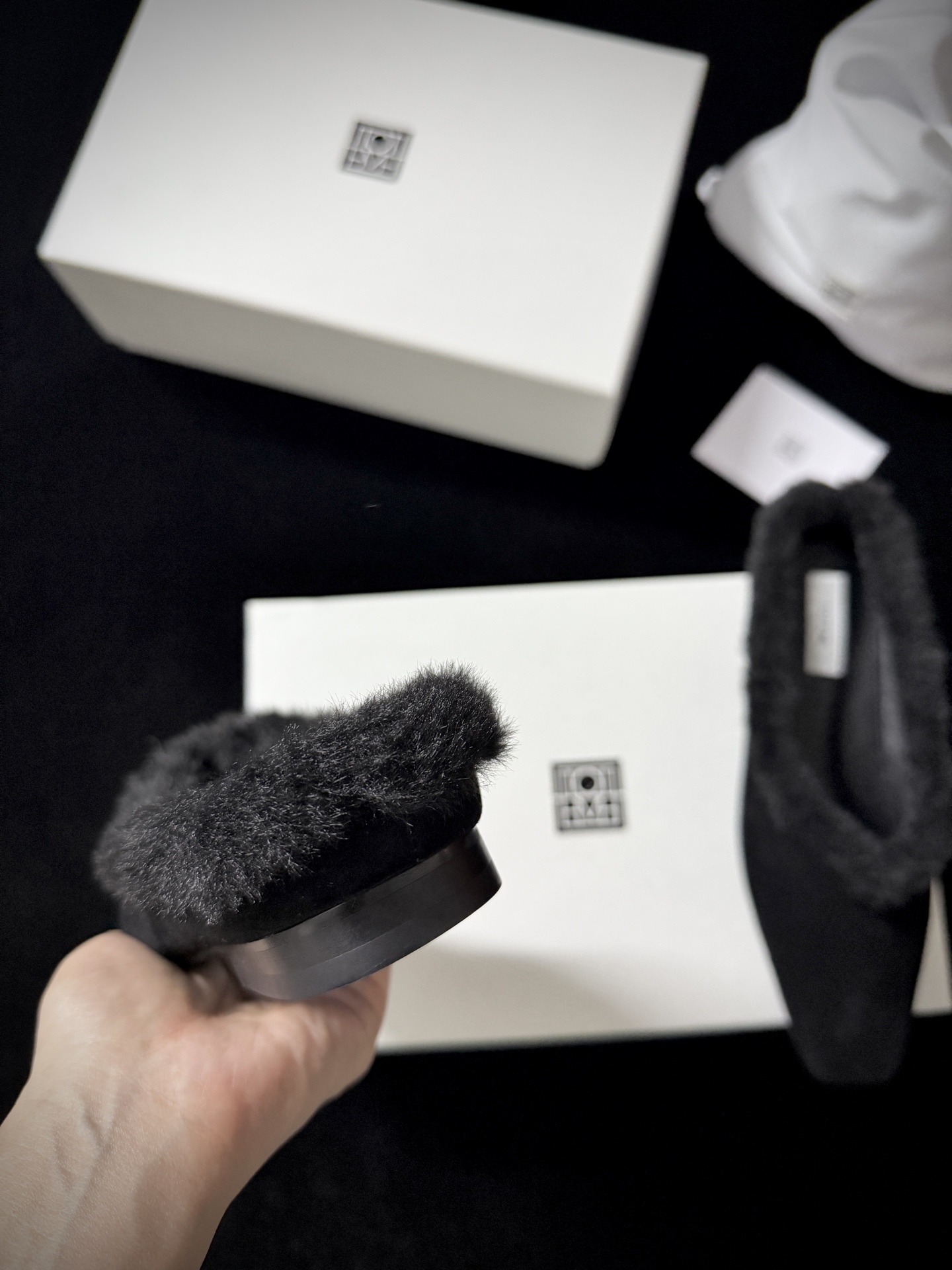 TOTEME Faux Fur Square-Toe Slides