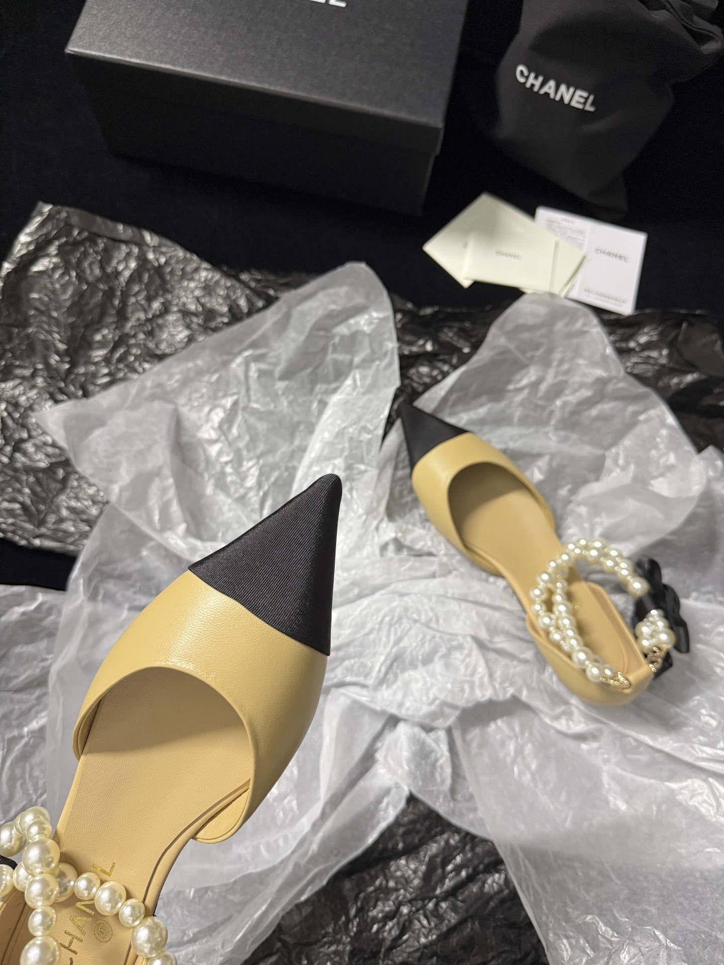 Chanel pearl-toe pointed flats