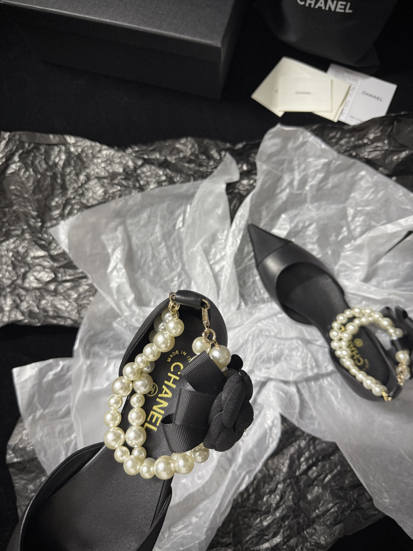 Chanel pearl-toe pointed flats