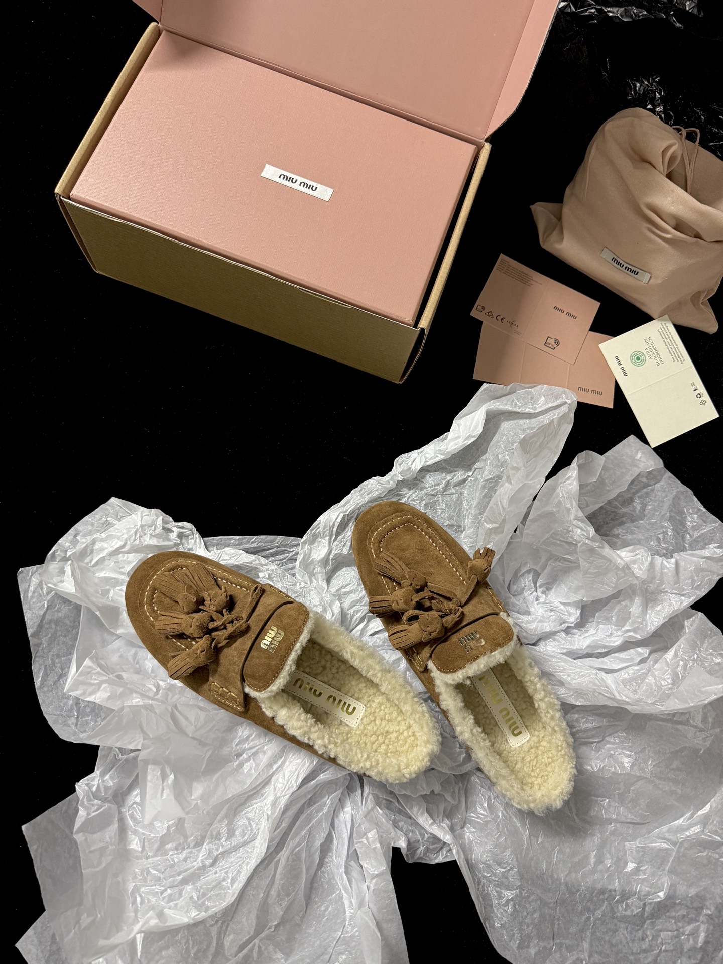 Miu Miu Wool Tassel Mule Slippers