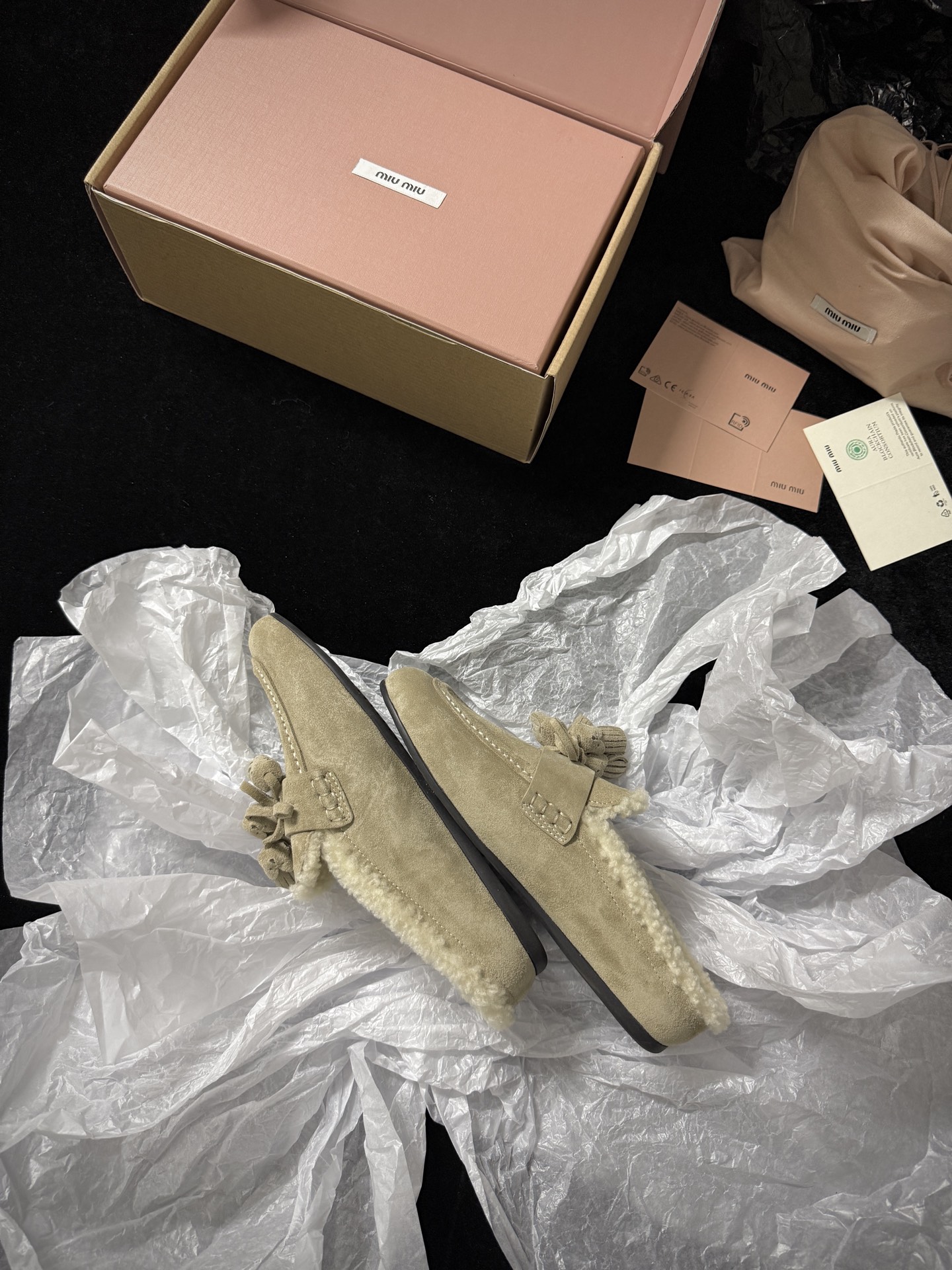 Miu Miu Wool Tassel Mule Slippers