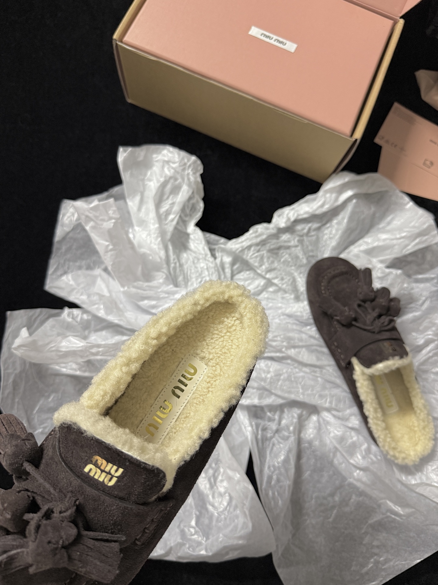 Miu Miu Wool Tassel Mule Slippers