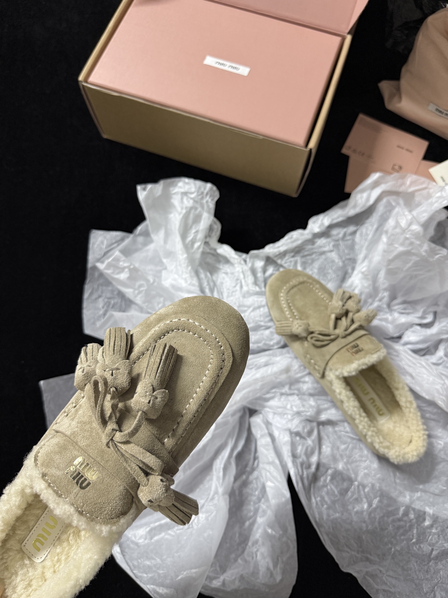 Miu Miu Wool Tassel Mule Slippers