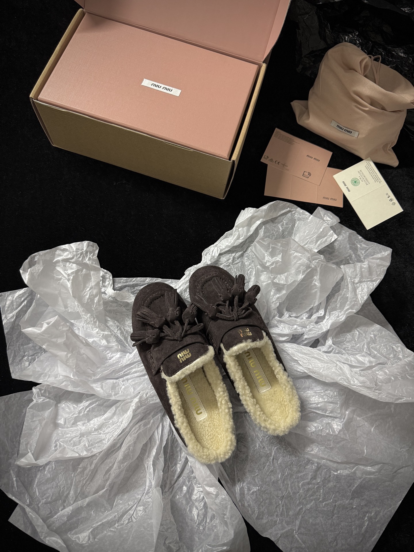 Miu Miu Wool Tassel Mule Slippers