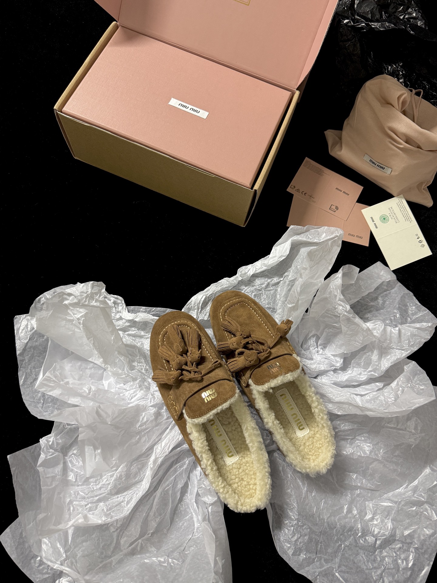 Miu Miu Wool Tassel Mule Slippers