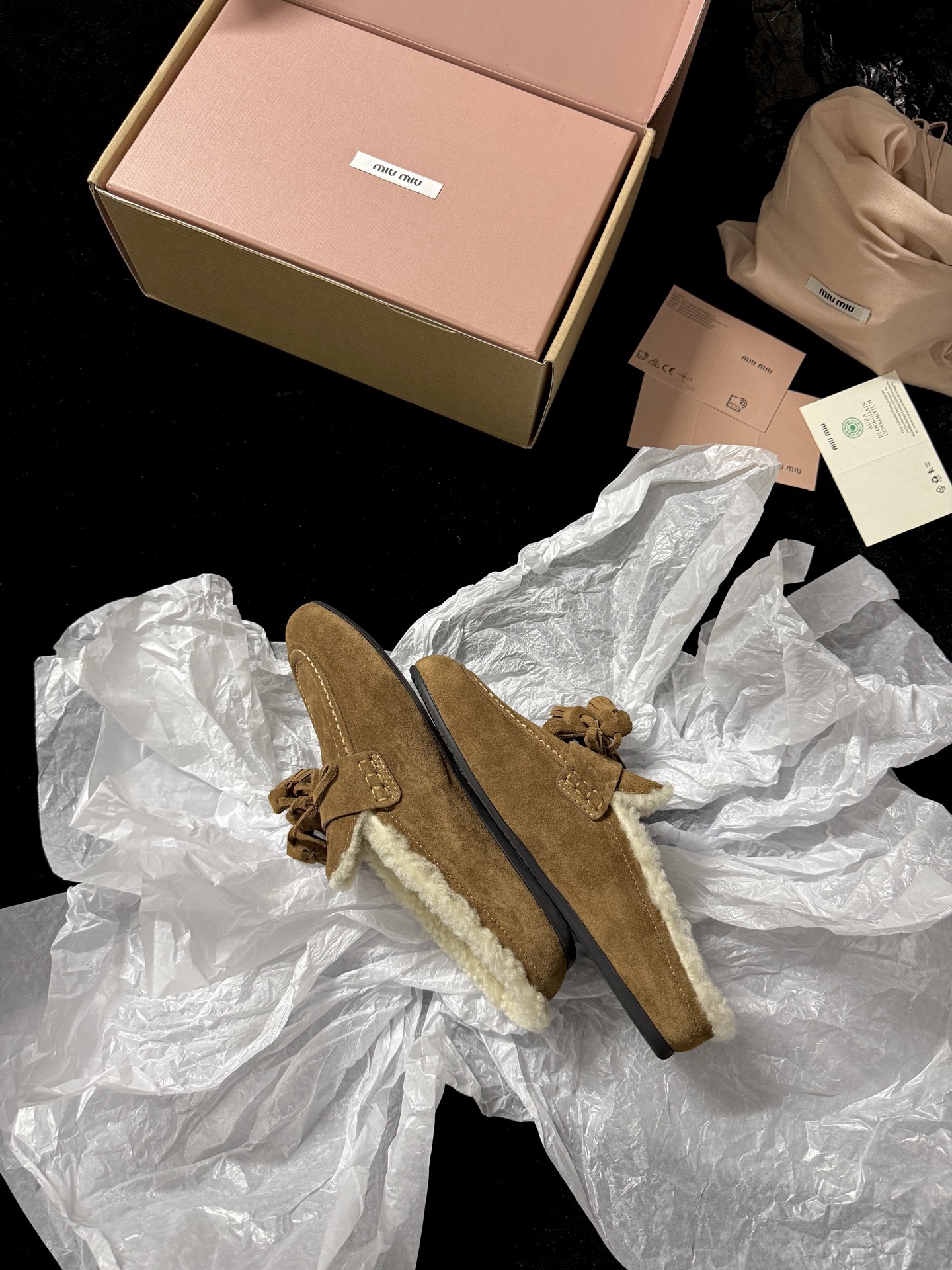 Miu Miu Wool Tassel Mule Slippers