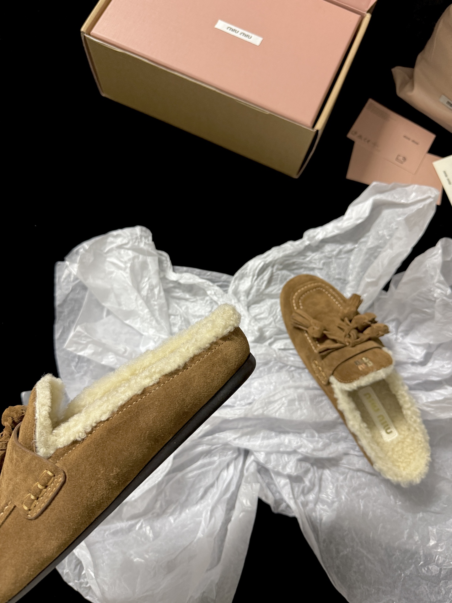 Miu Miu Wool Tassel Mule Slippers