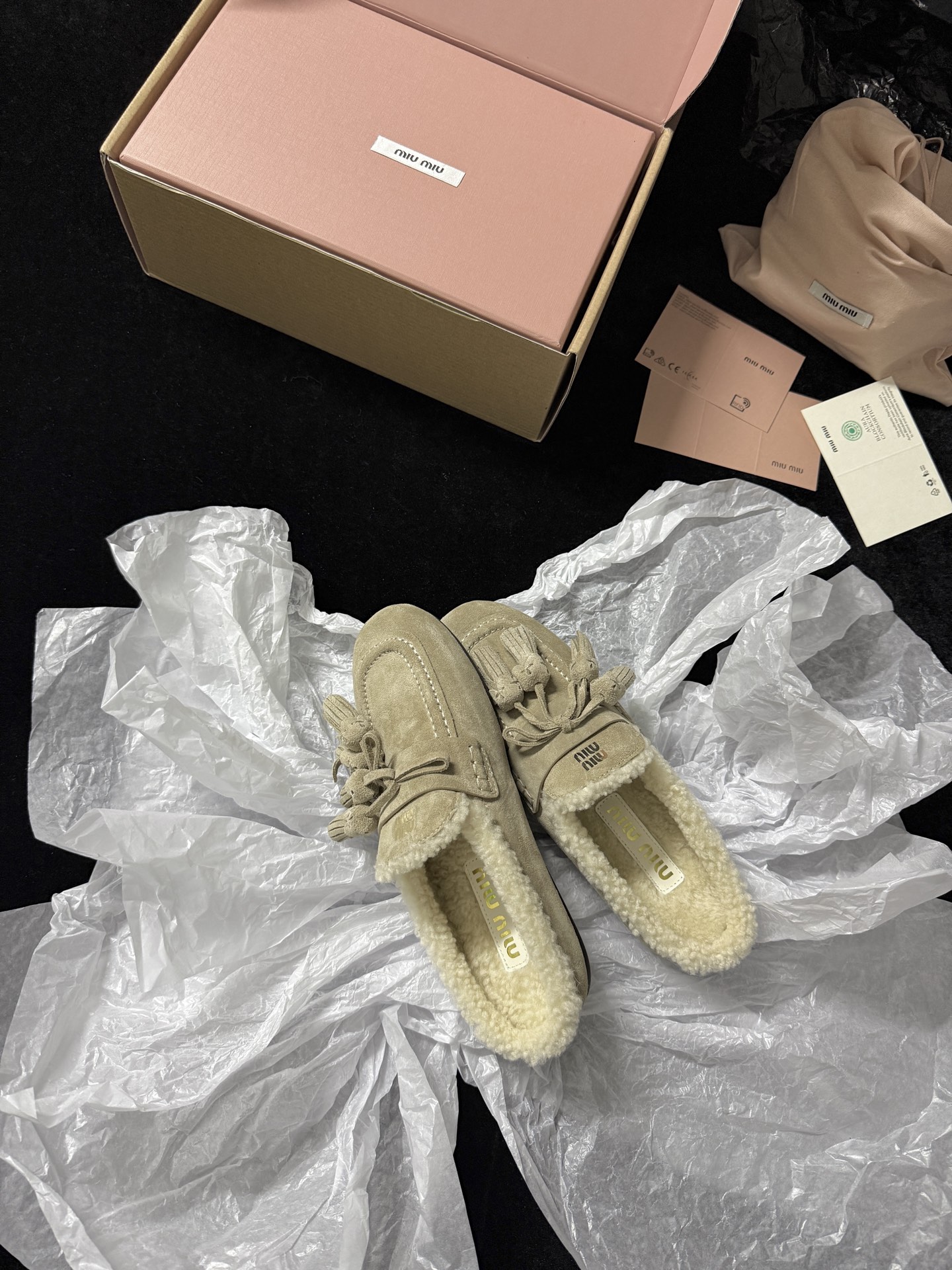 Miu Miu Wool Tassel Mule Slippers