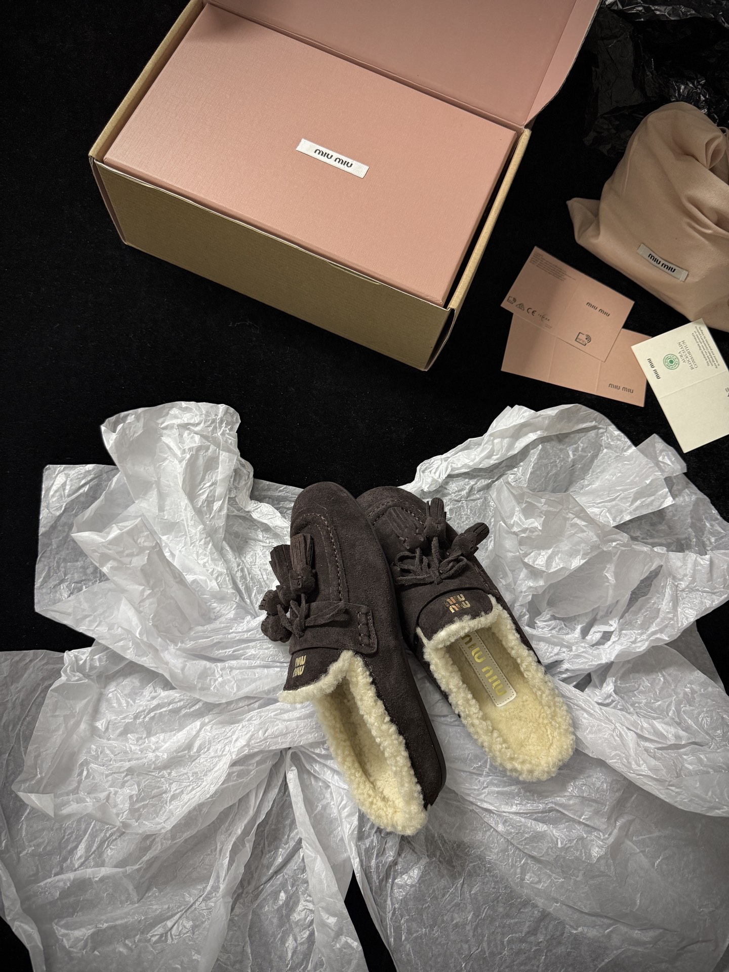 Miu Miu Wool Tassel Mule Slippers