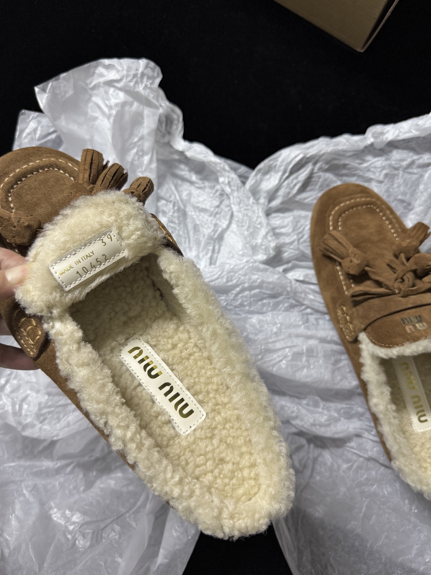 Miu Miu Wool Tassel Mule Slippers
