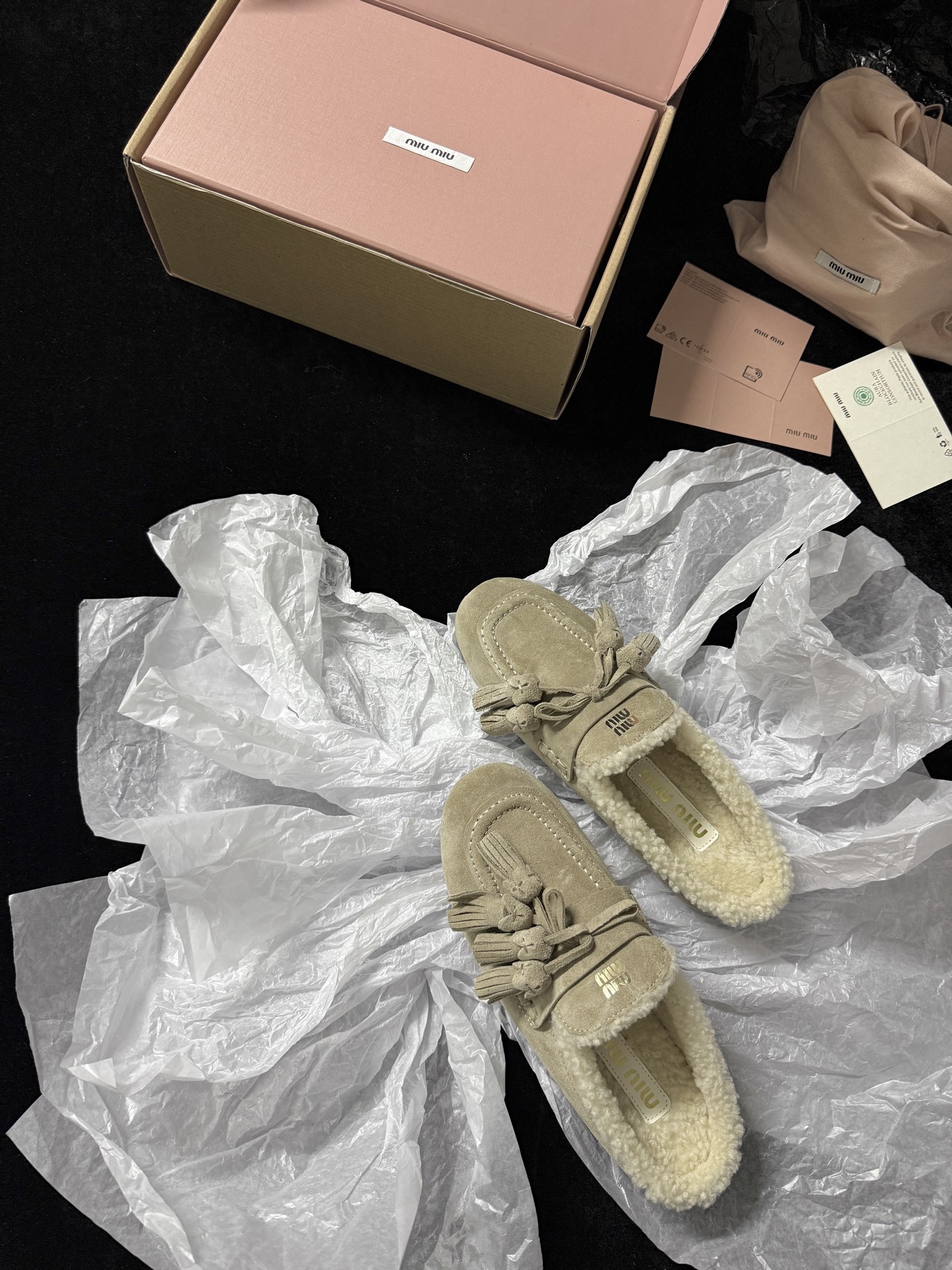 Miu Miu Wool Tassel Mule Slippers