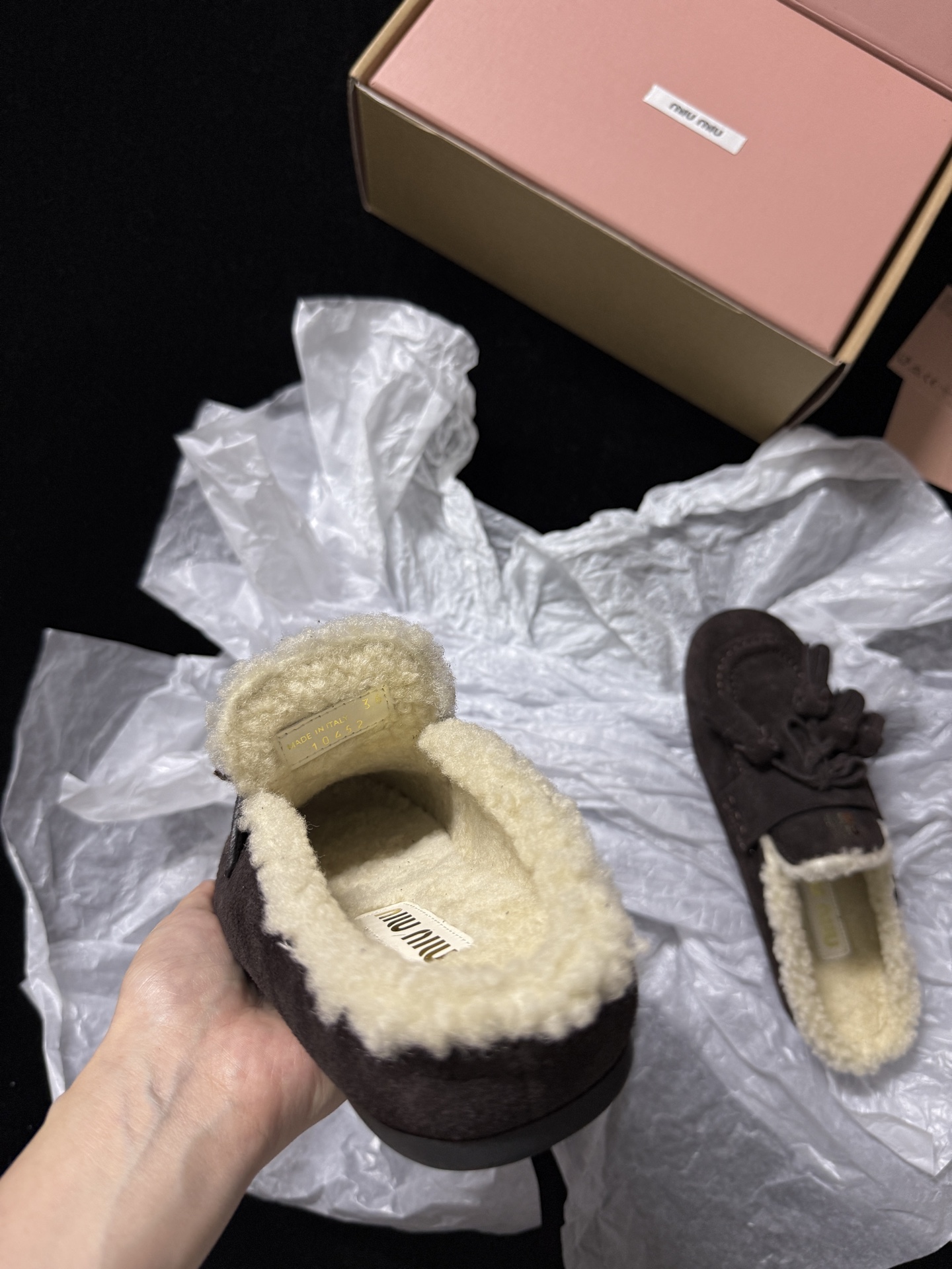 Miu Miu Wool Tassel Mule Slippers