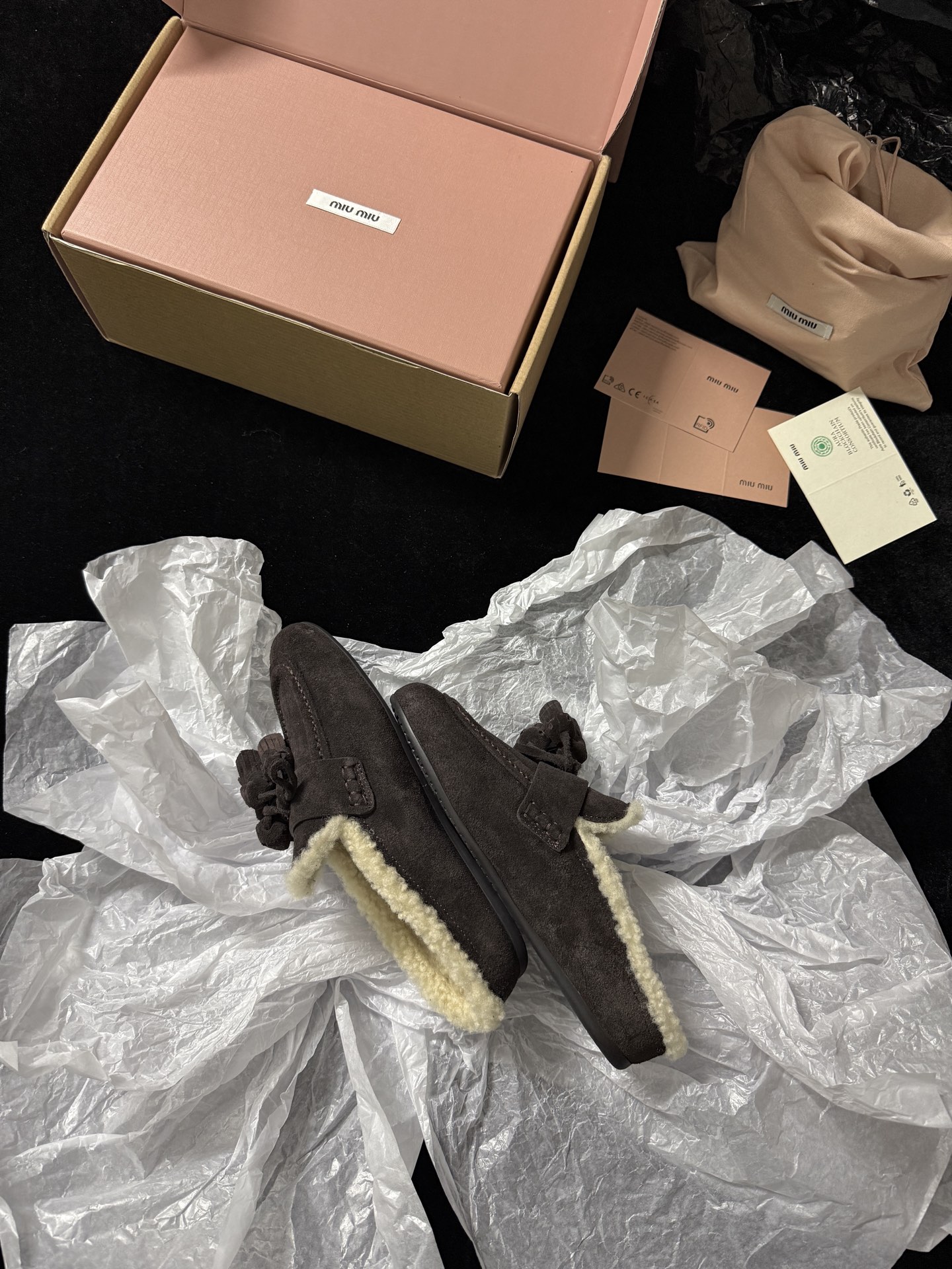 Miu Miu Wool Tassel Mule Slippers