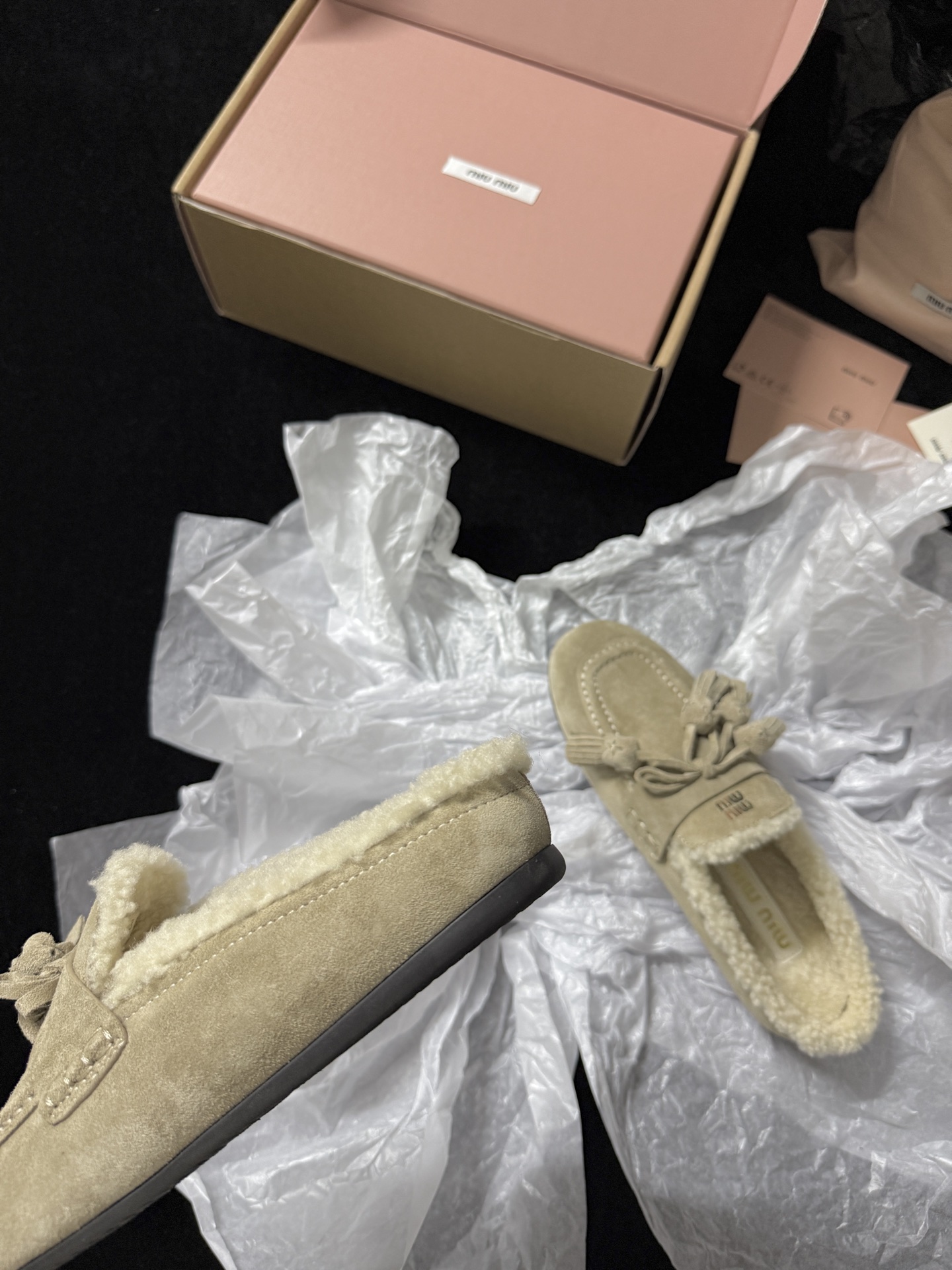 Miu Miu Wool Tassel Mule Slippers