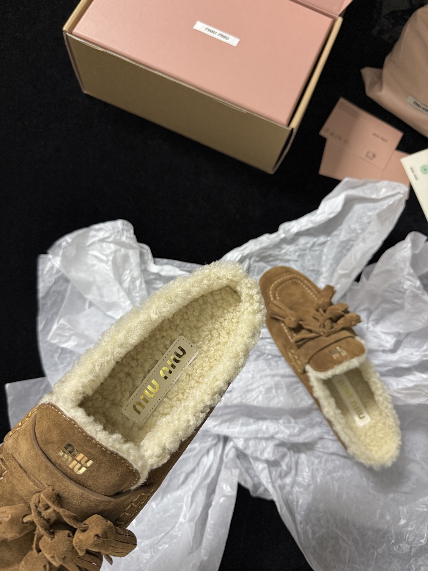 Miu Miu Wool Tassel Mule Slippers