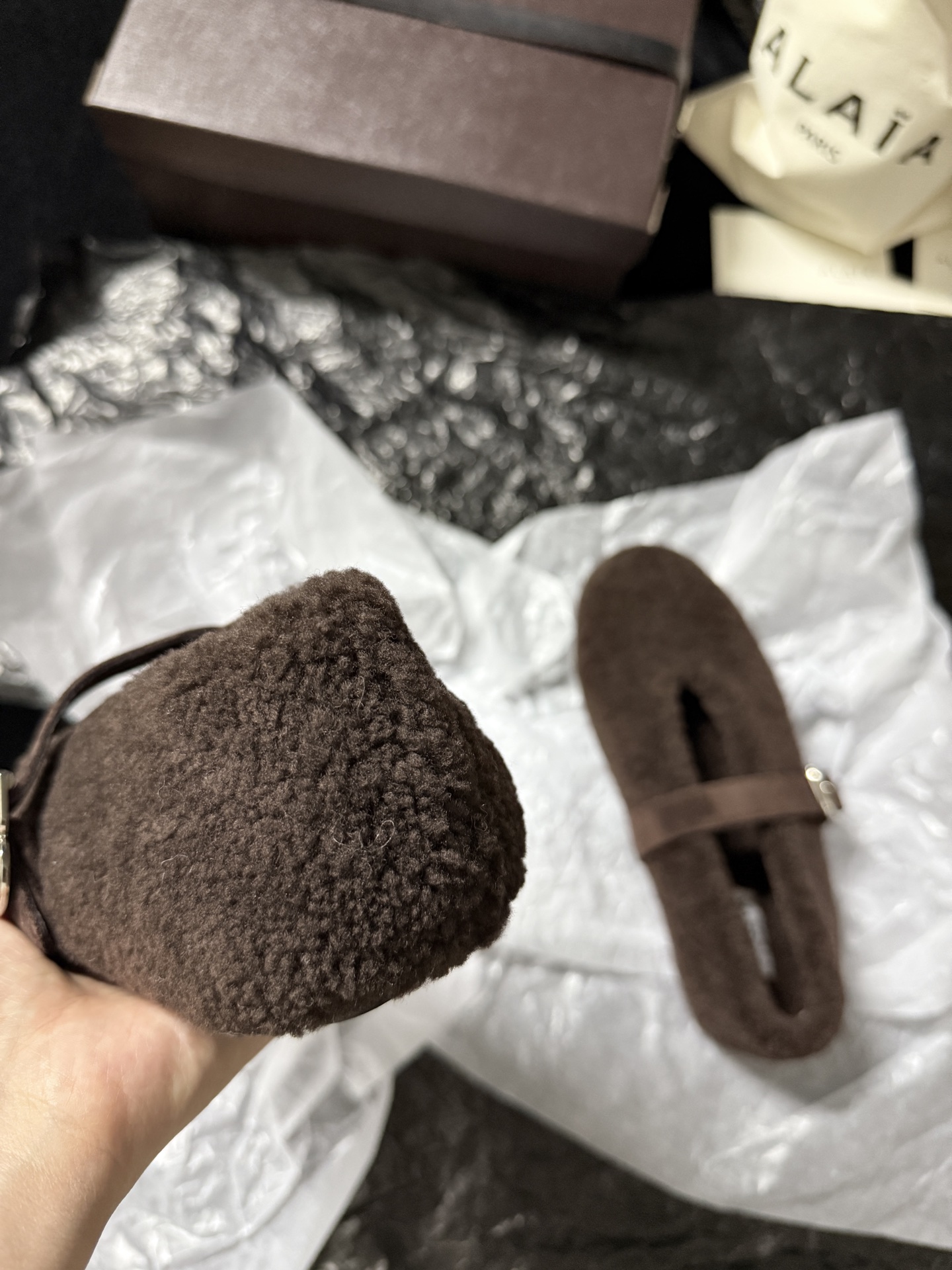 ALAIA Plush strap shoes