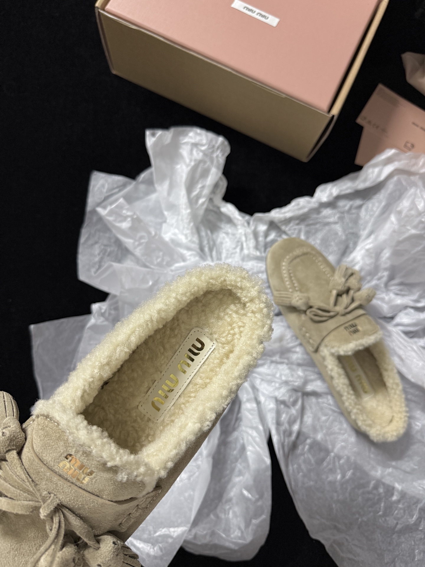 Miu Miu Wool Tassel Mule Slippers