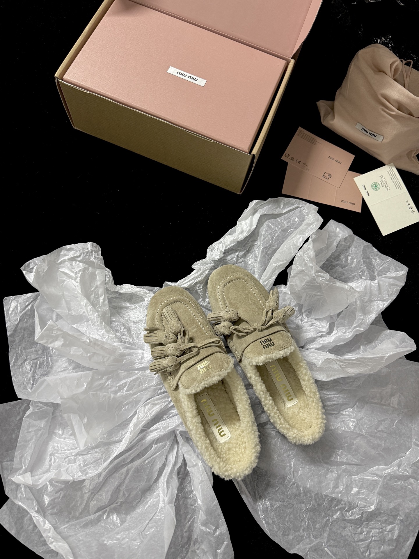 Miu Miu Wool Tassel Mule Slippers