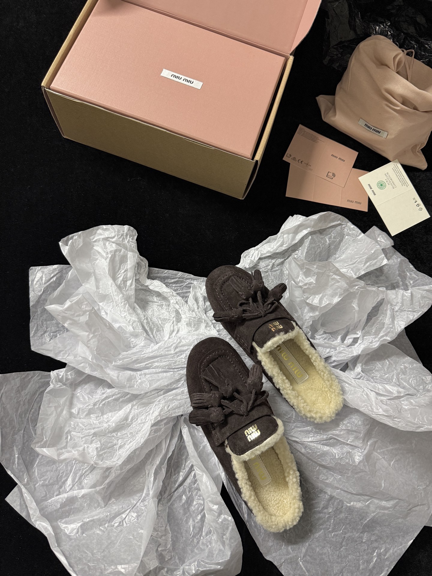 Miu Miu Wool Tassel Mule Slippers