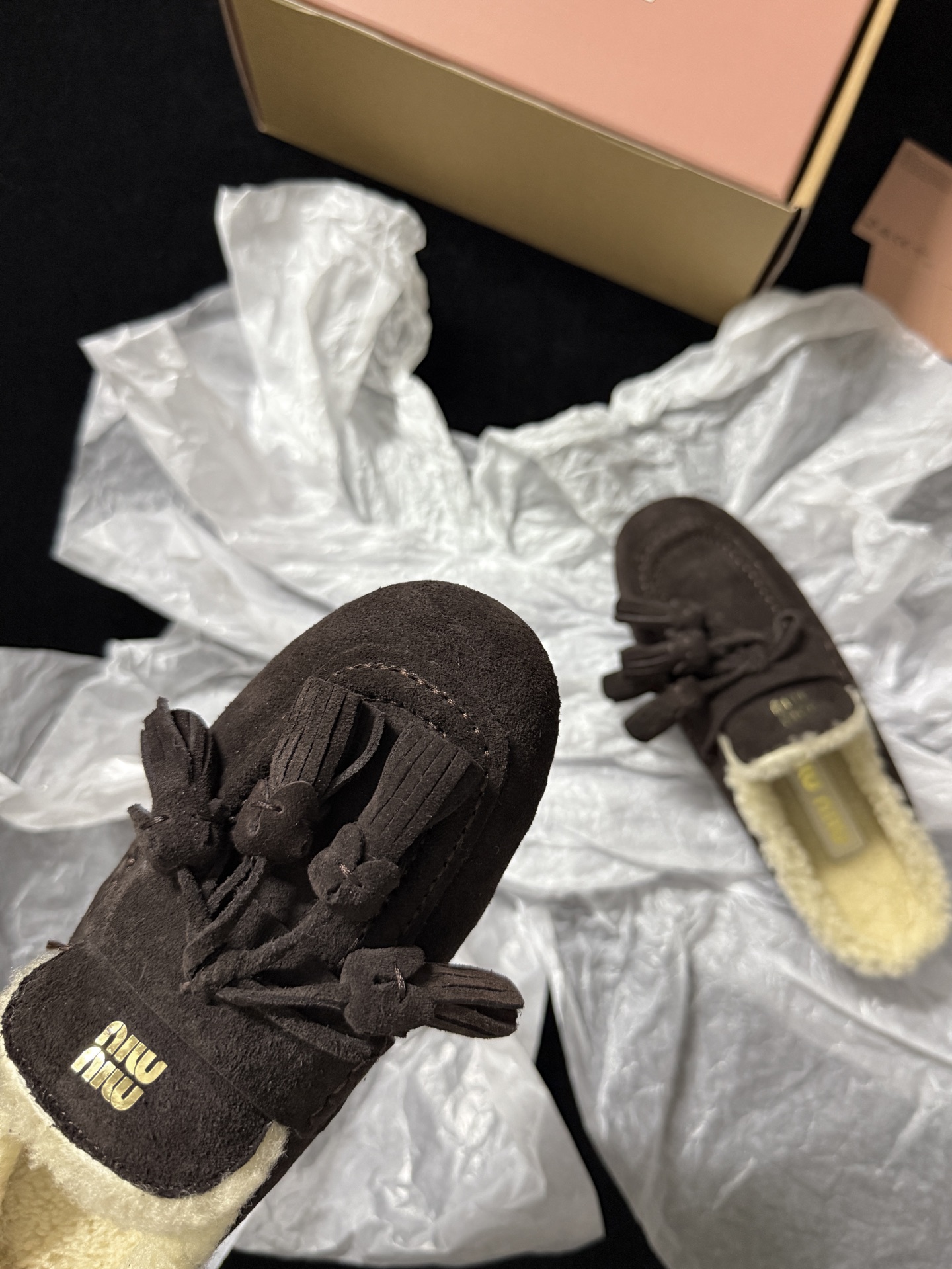 Miu Miu Wool Tassel Mule Slippers