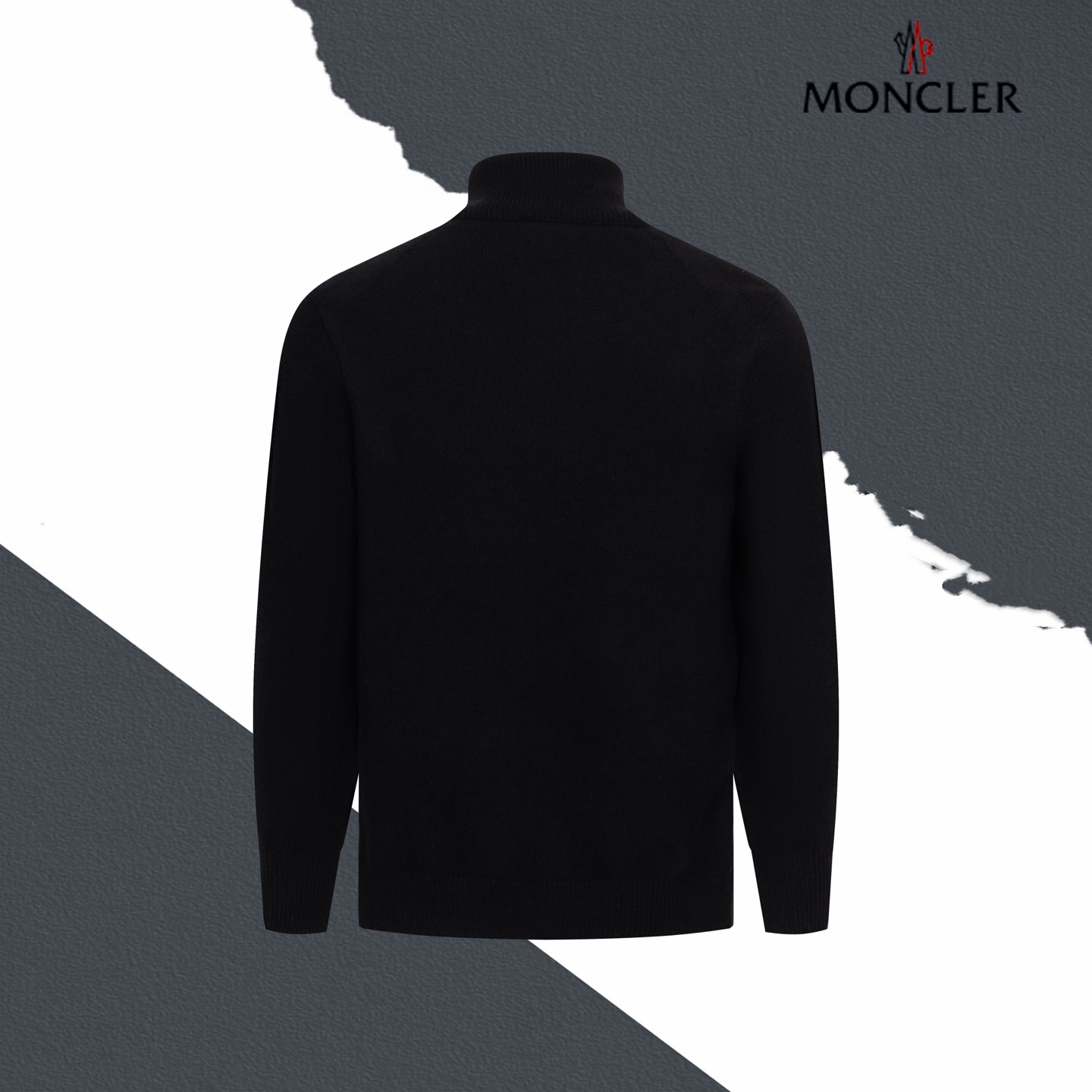 Moncler Small Chest Logo Paneled Knit Stand-Collar Down Jacket