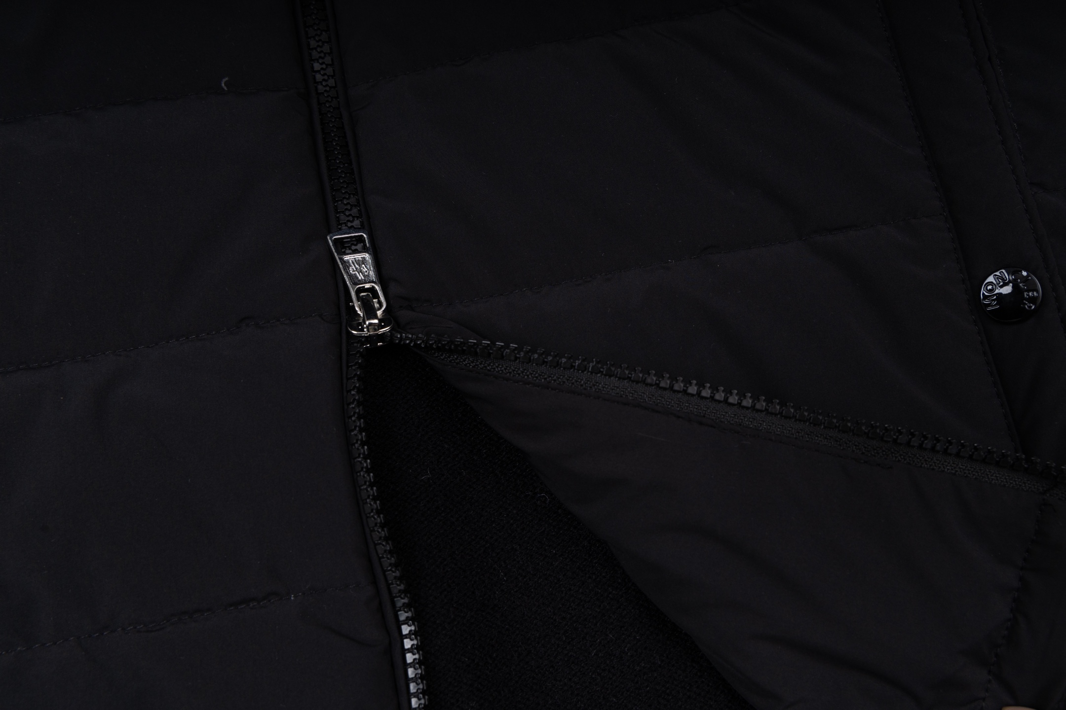 Moncler Small Chest Logo Paneled Knit Stand-Collar Down Jacket