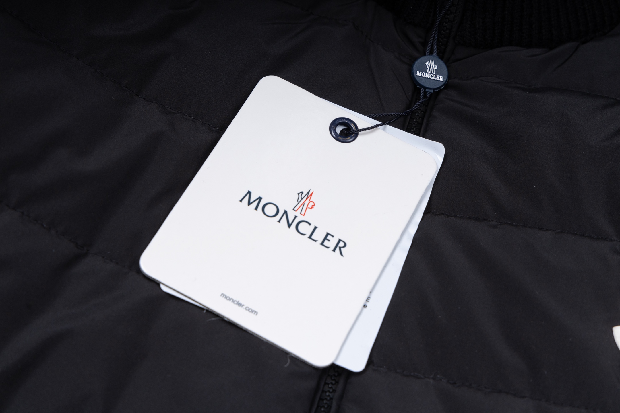Moncler Small Chest Logo Paneled Knit Stand-Collar Down Jacket