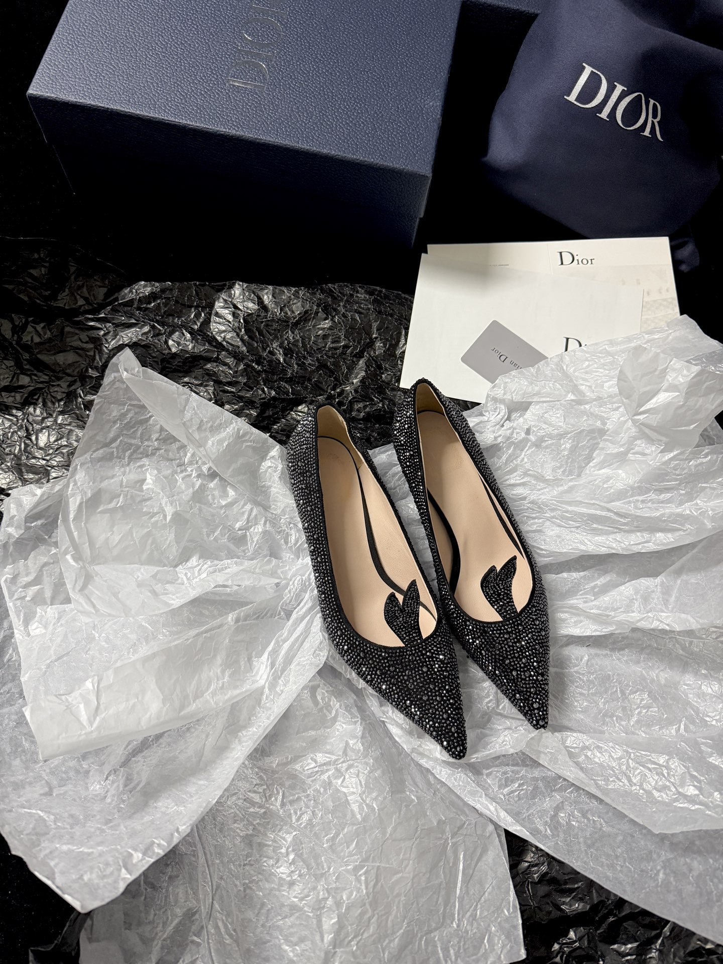 Dior Rabbit ear rhinestone shoes