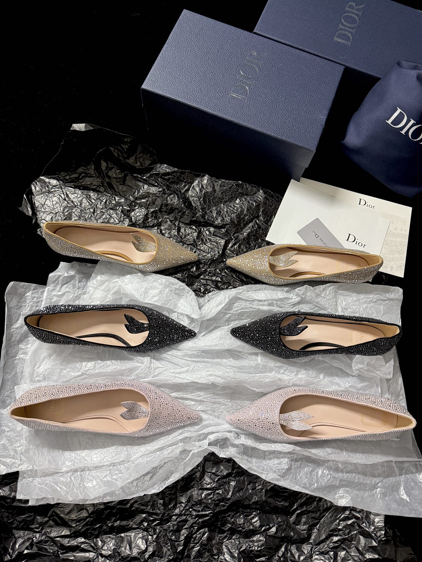 Dior Rabbit ear rhinestone shoes