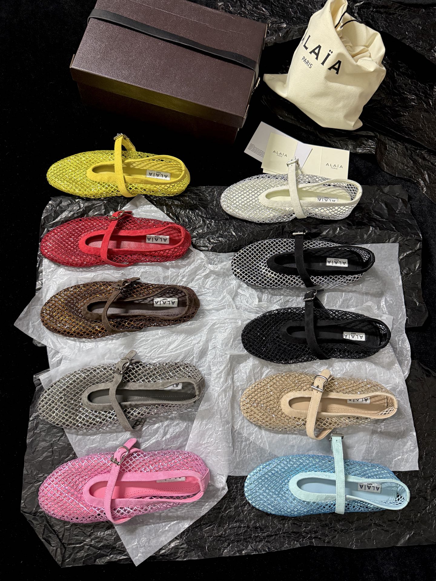 Alaïa Woven mesh rhinestone flats